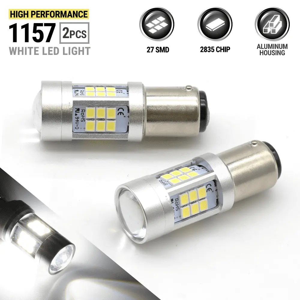 2X 990 Lumens 1157 50W High Power Chip LED White Turn Signal Brake Light Bulbs