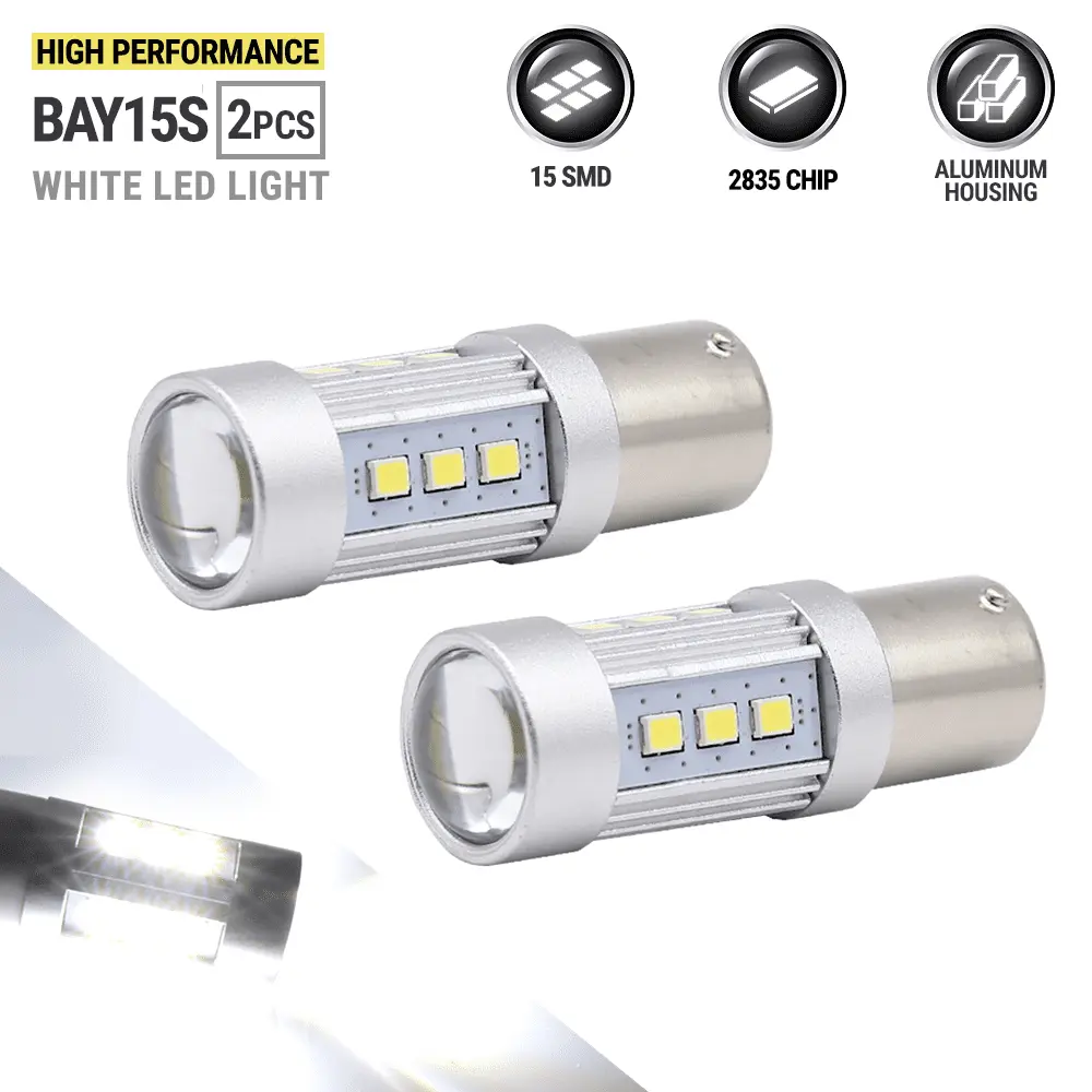 2X BAY15S 60W High Power 1400LM White SMD LED Turn Signal Brake Tail Light Bulbs