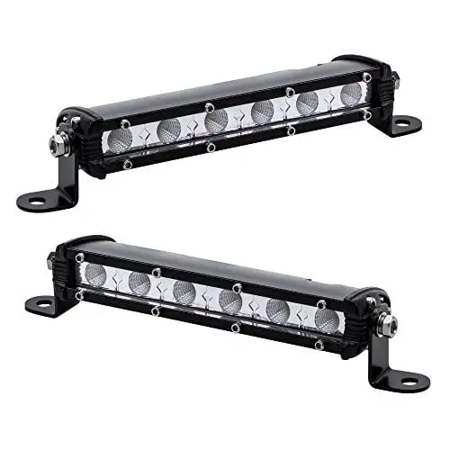 2pc 7 Ultra-Slim Single Row Off Road CREE LED Light Bar [1530lm] [18W] [IP68 Waterproof] [12V - 24V] Fog / Driving / Work Lights for Trucks ATV Cars - 60 Degrees Flood Light