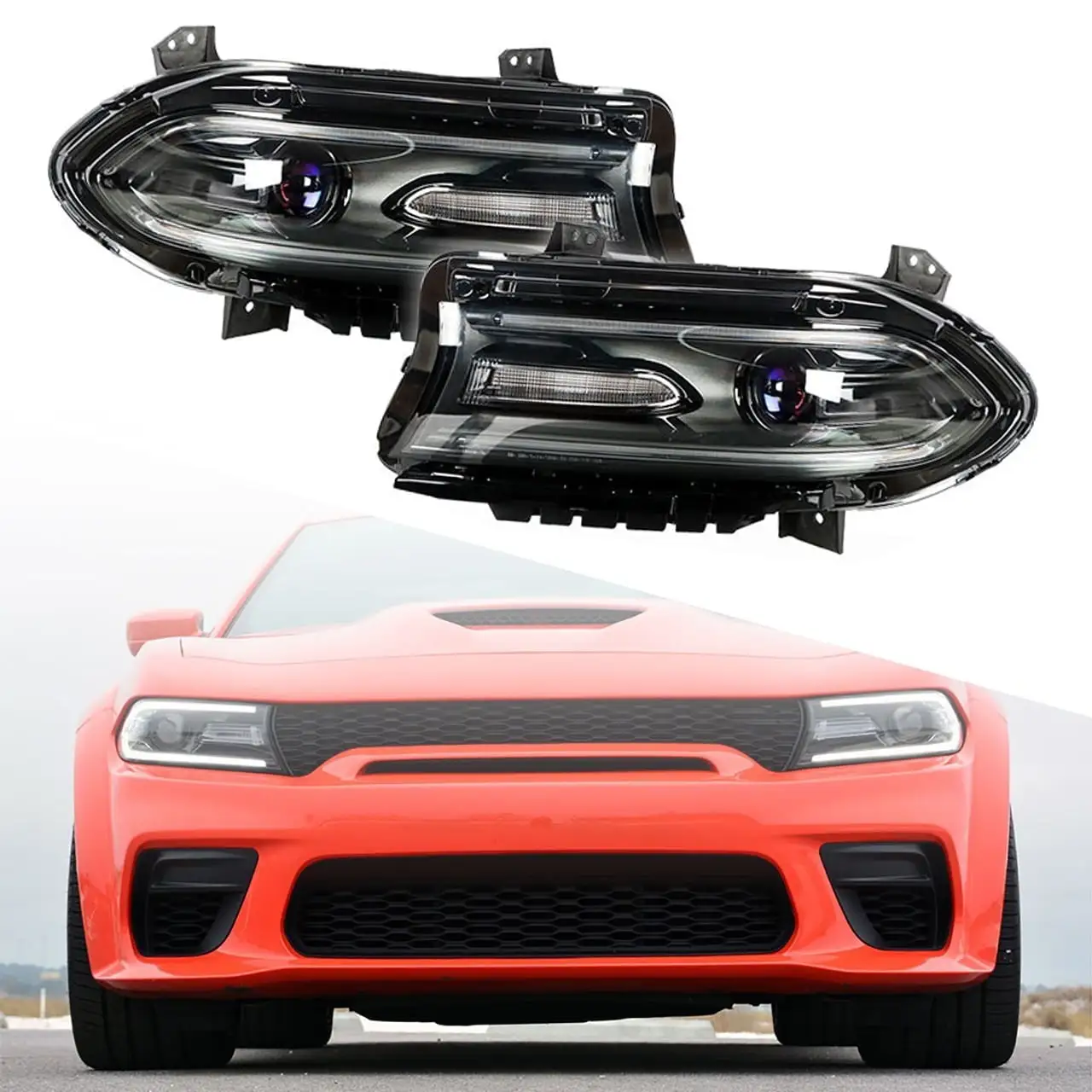 2pcs Headlights Assembly Black Headlamp Housing Fit for 2015 2016 2017 2018 2019 2020 Dodge Charger. Front Left & Right