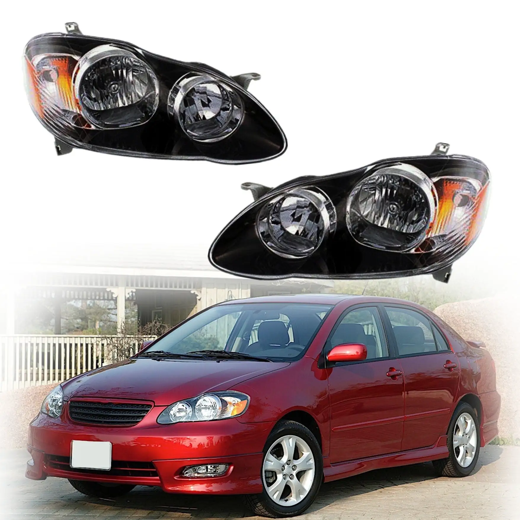 2pcs Headlights Assembly White Headlamp Housing Fit for 2003 2004 2005 2006 2007 2008 Toyota Corolla. Front Left & Right