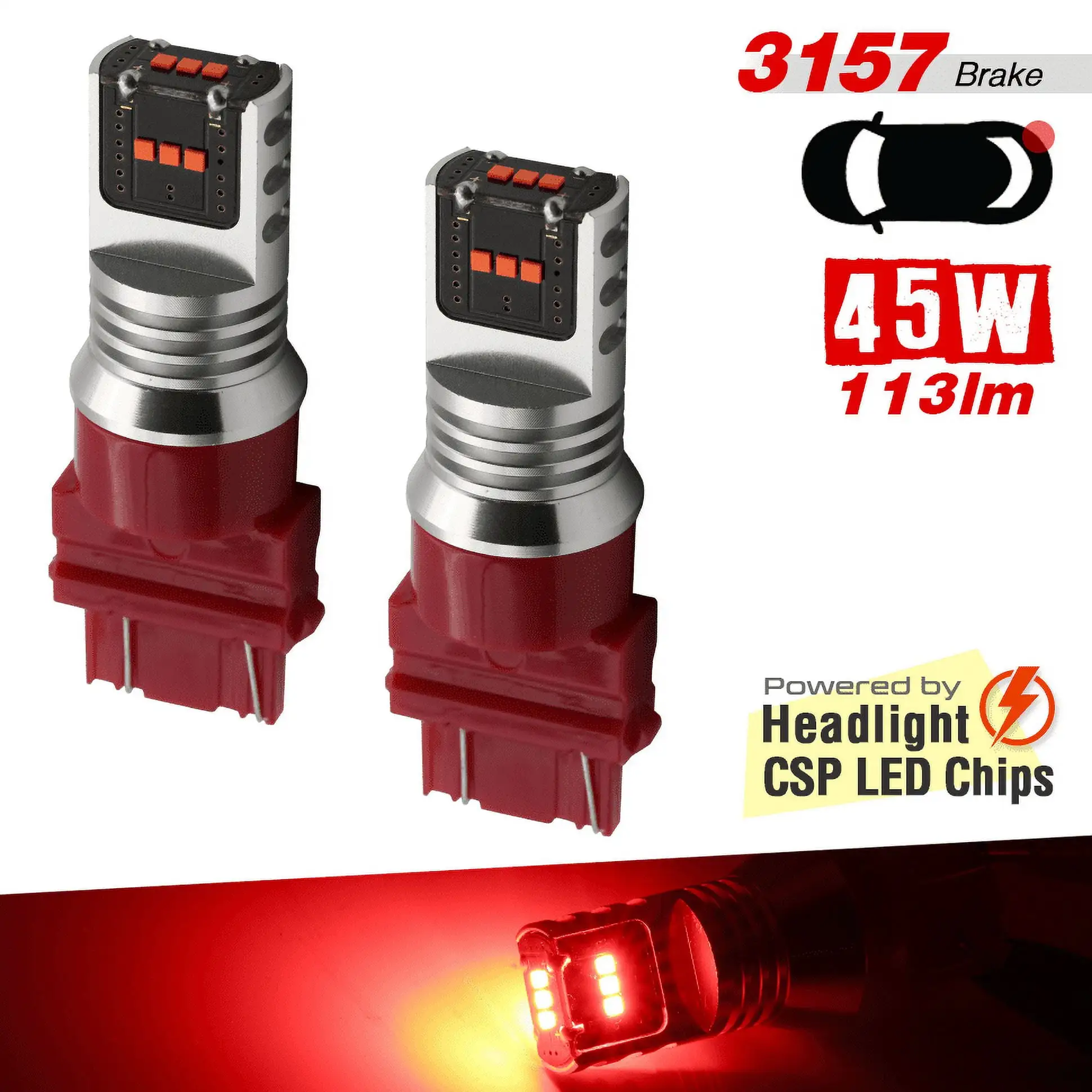 2pcs LED Brake Stop Tail Light Bulbs Lamp 3157 3057 3357 4057 4157 Red 45W