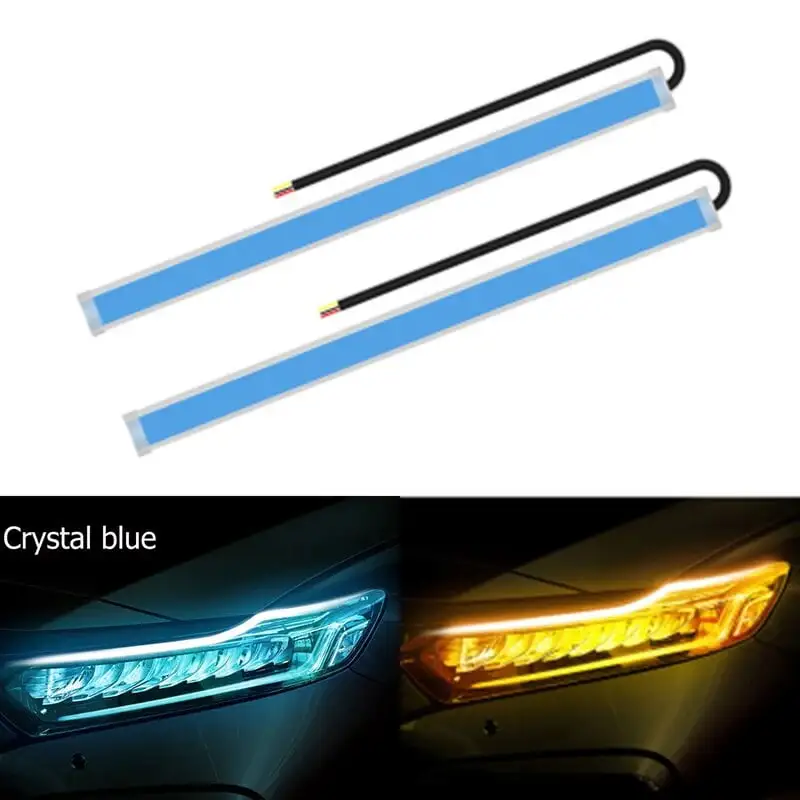 2x 2021 Newest Start-Scan LED Car DRL Daytime Running Lights Auto Flowing Turn Signal Guide Thin Strip Lamp Styling Accessories Crystal Blue 2pcs 60cm