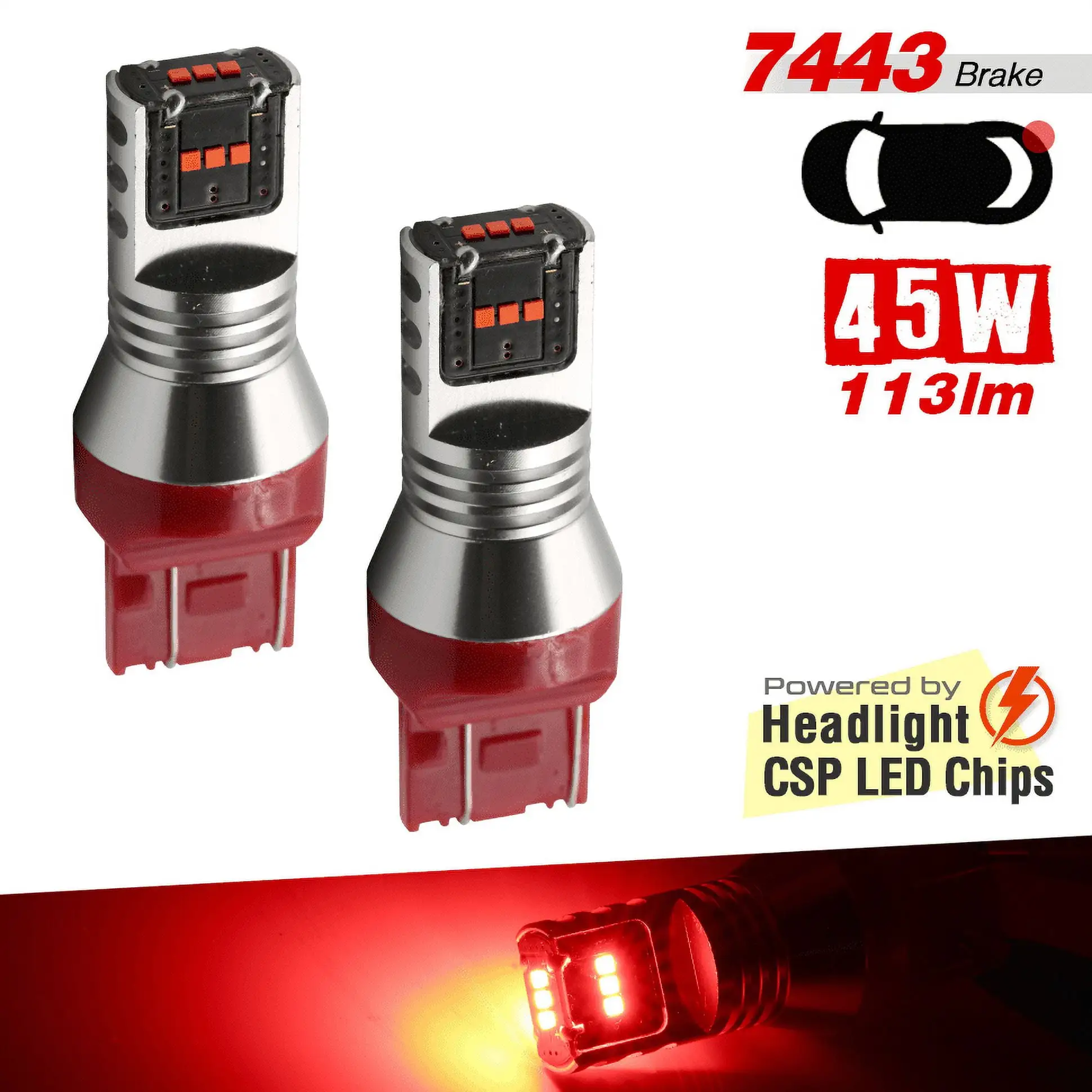 2x 7443 7440 7444 Red LED Rear Tail Brake Stop Parking Hi Power Tail Light Bulbs