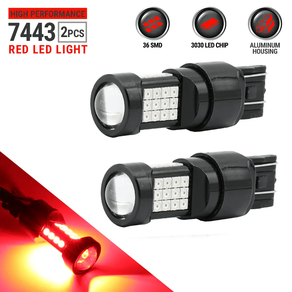 2x 7443 7440A Red 36-LED High Bright Turn Signal / Brake Tail Stop Light Bulbs