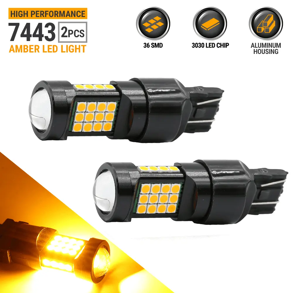 2x 7443 7440AL Amber Yellow 36-LED Bright DRL Front Turn Signal Lamp Light Bulbs