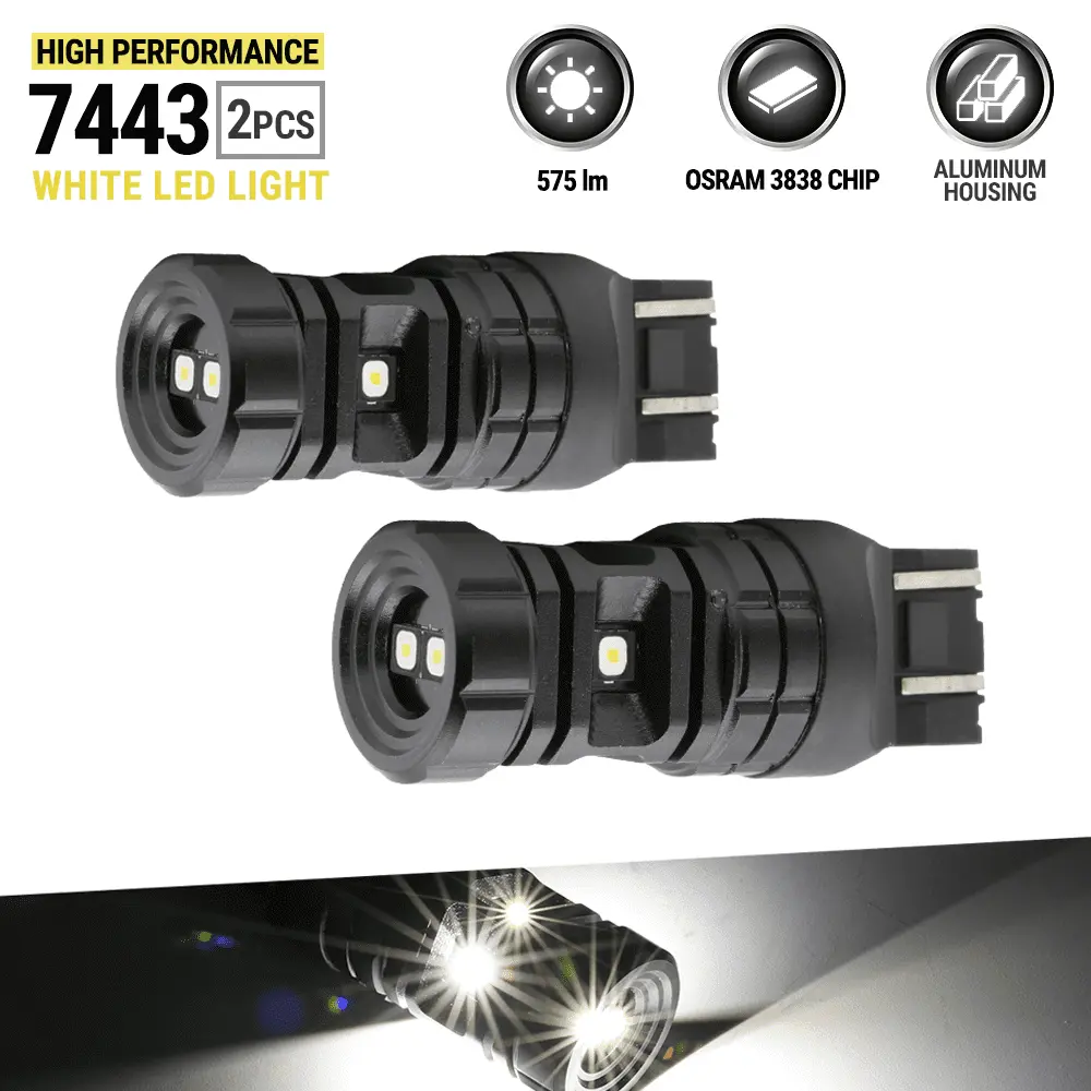 2x 7443 High Power LED 6000K White for Turn Signal/Reverse Lamp Light Bulbs