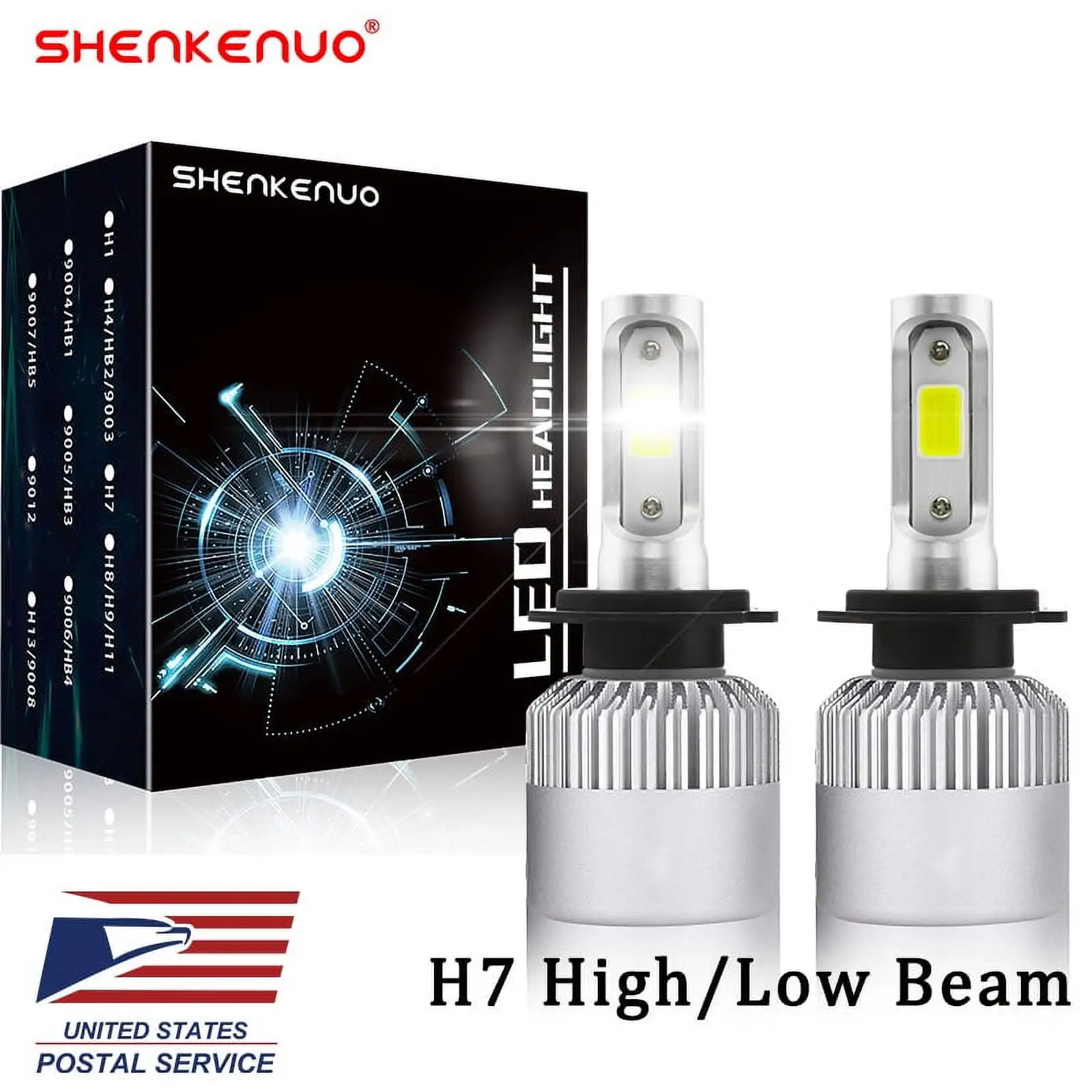 2x H7 Super Bright COB LED Headlight Bulbs Headlights Conversion Kit High Low Beam 6000K White 8000LM 36W