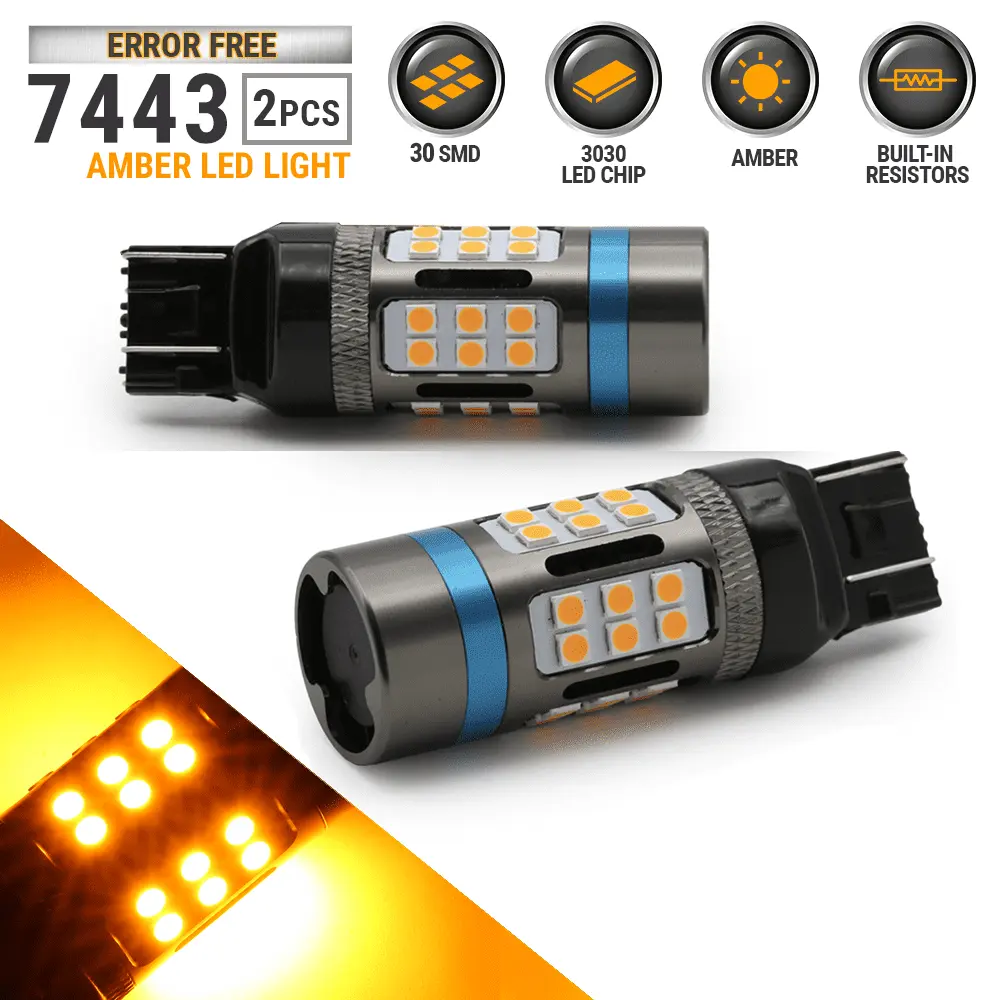 2x LED Canbus Error Free 7443 LED Amber Front Turn signal Light Bulbs