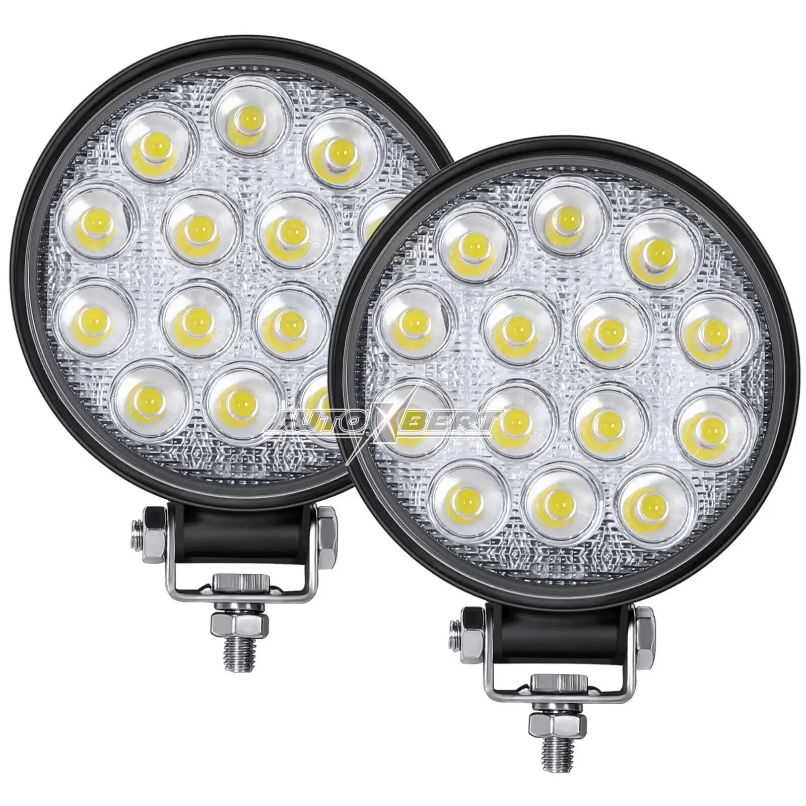 2x Led Work Light Flood SPOT Lights for Truck off Road Tractor ATV Round 48W 4inch 14pcs-SMD LEDs Diecast ABS housing