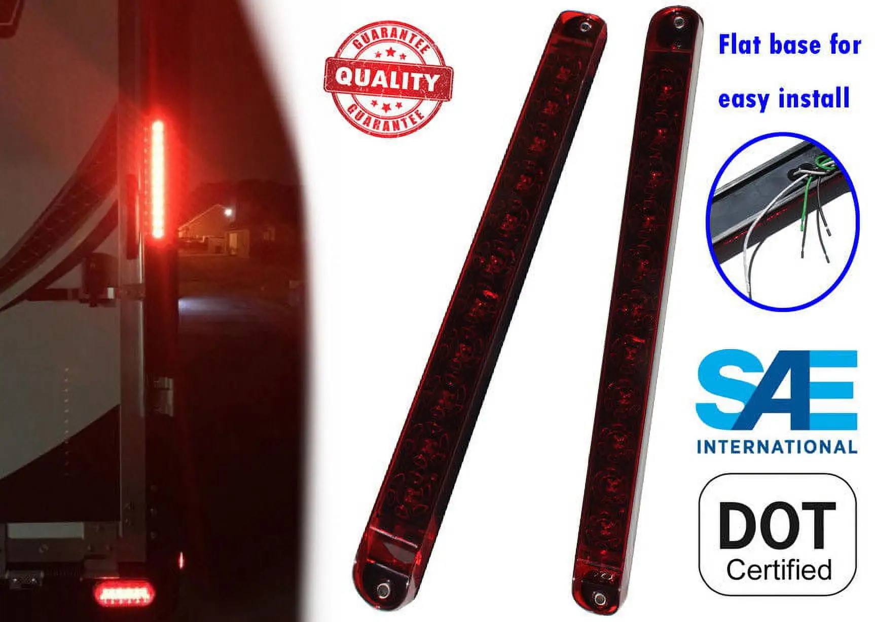 2x RED 17 TRAILER TRUCK STOP TAIL AND TURN LIGHT BAR LED SEALED WATERPROOF EHD