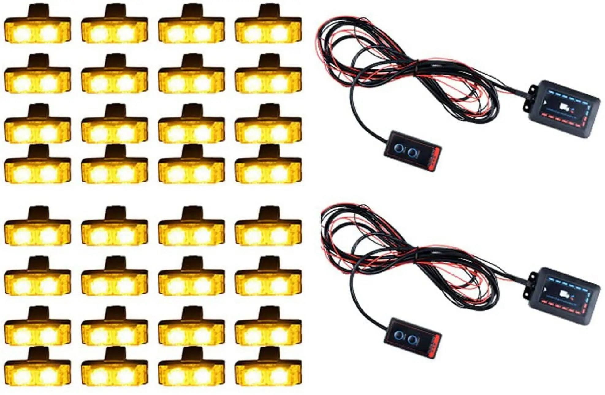 32X 12V LED Amber Yellow Emergency Warning Hazard Car Truck Strobe Light Bar Kit with Clips