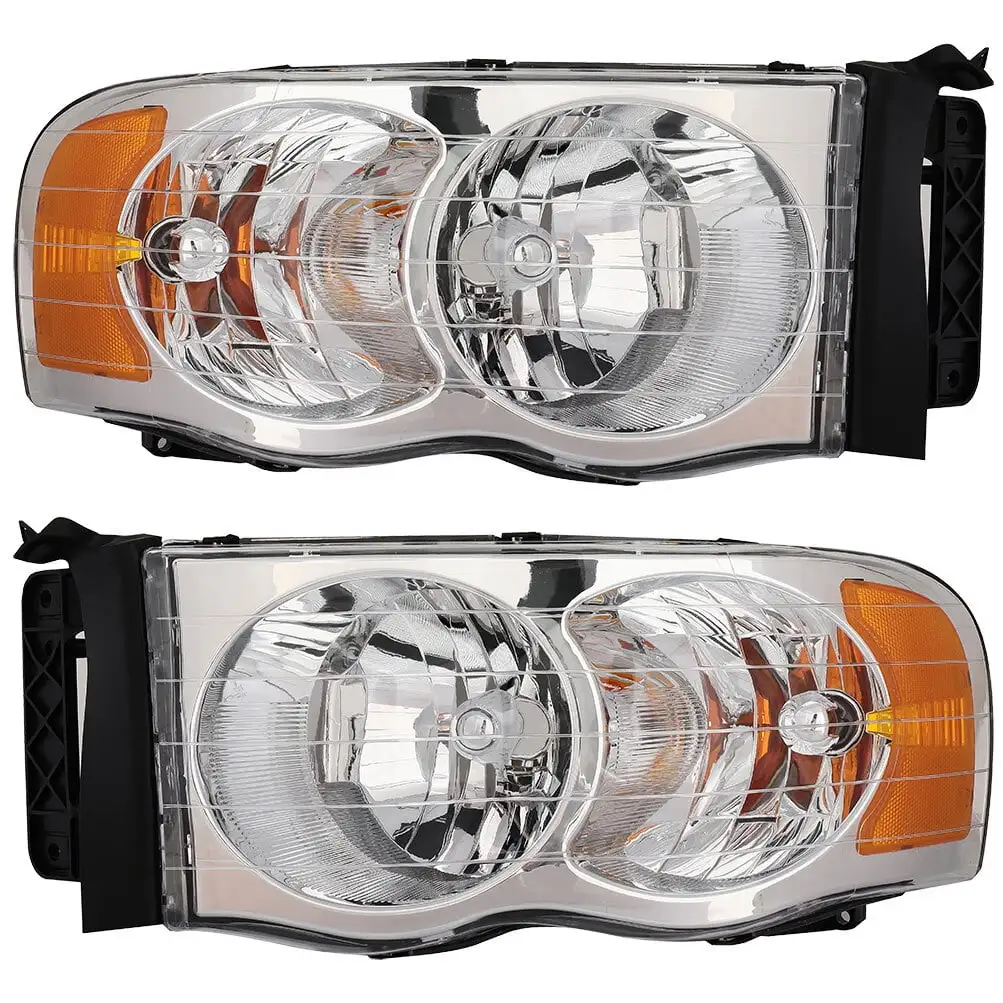 SCITOO Headlight Assembly Fit For Dodge For.For Dodge For Ram 2500 2003 2004 2005.For Dodge For Ram 3500 2003 2004 2005 Headlamp in Chrome Housing Amber Reflector Clear Lens