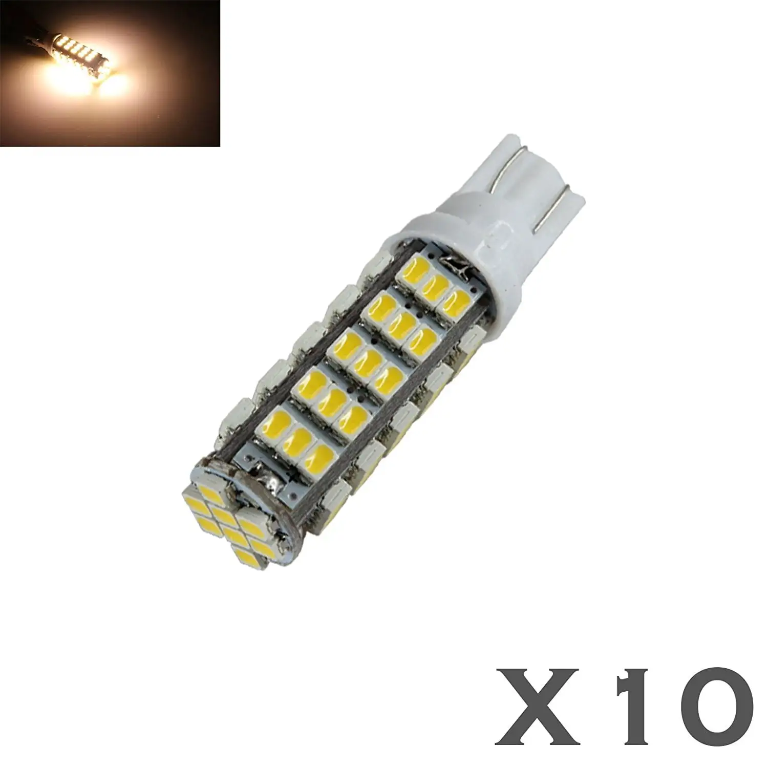 10x t10/921/194 rv trailer 12v led lights bulbs 68 smd warm white w5w 194 921