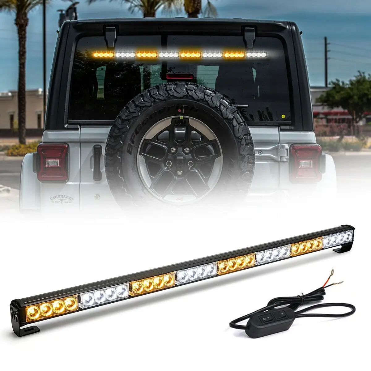 36 32 LED Hazard Emergency Warning Traffic Advisor Flash Strobe Light Bar White&Amber