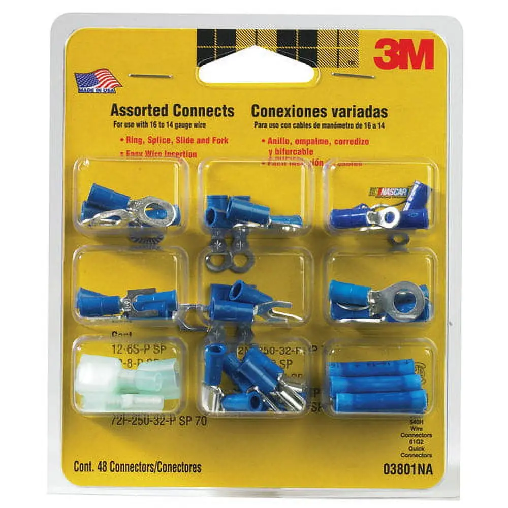 3M 03801NA Assorted Connectors for 16 to 14-Gauge Wires. Blue. 48-Pack