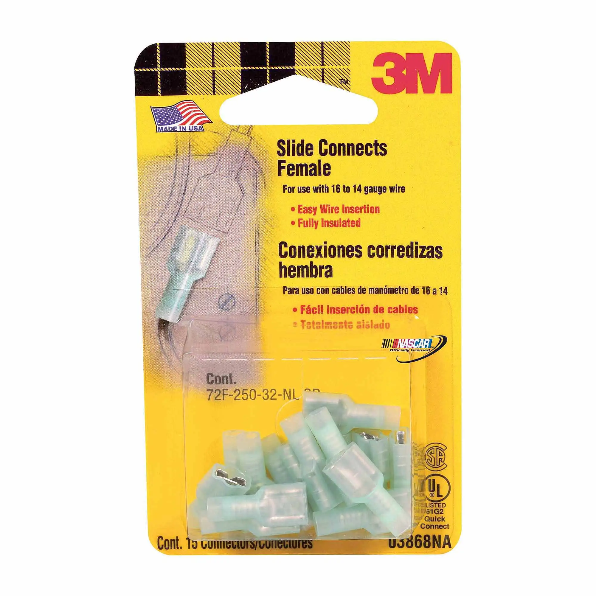 3M Electrical Female Slide Connectors. Blue. 15 Count