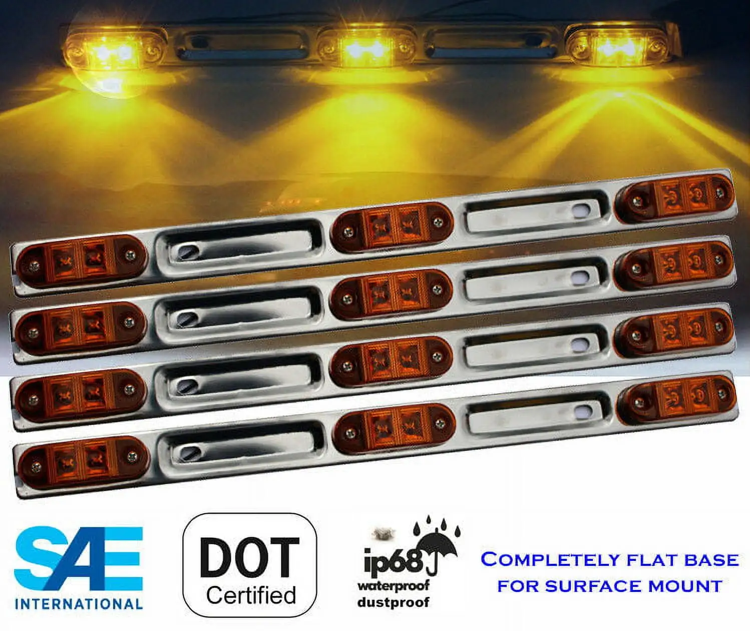 4 LED 16 Sealed Identification Amber Light Bar for Truck Trailers FAST SHIPPING EHD