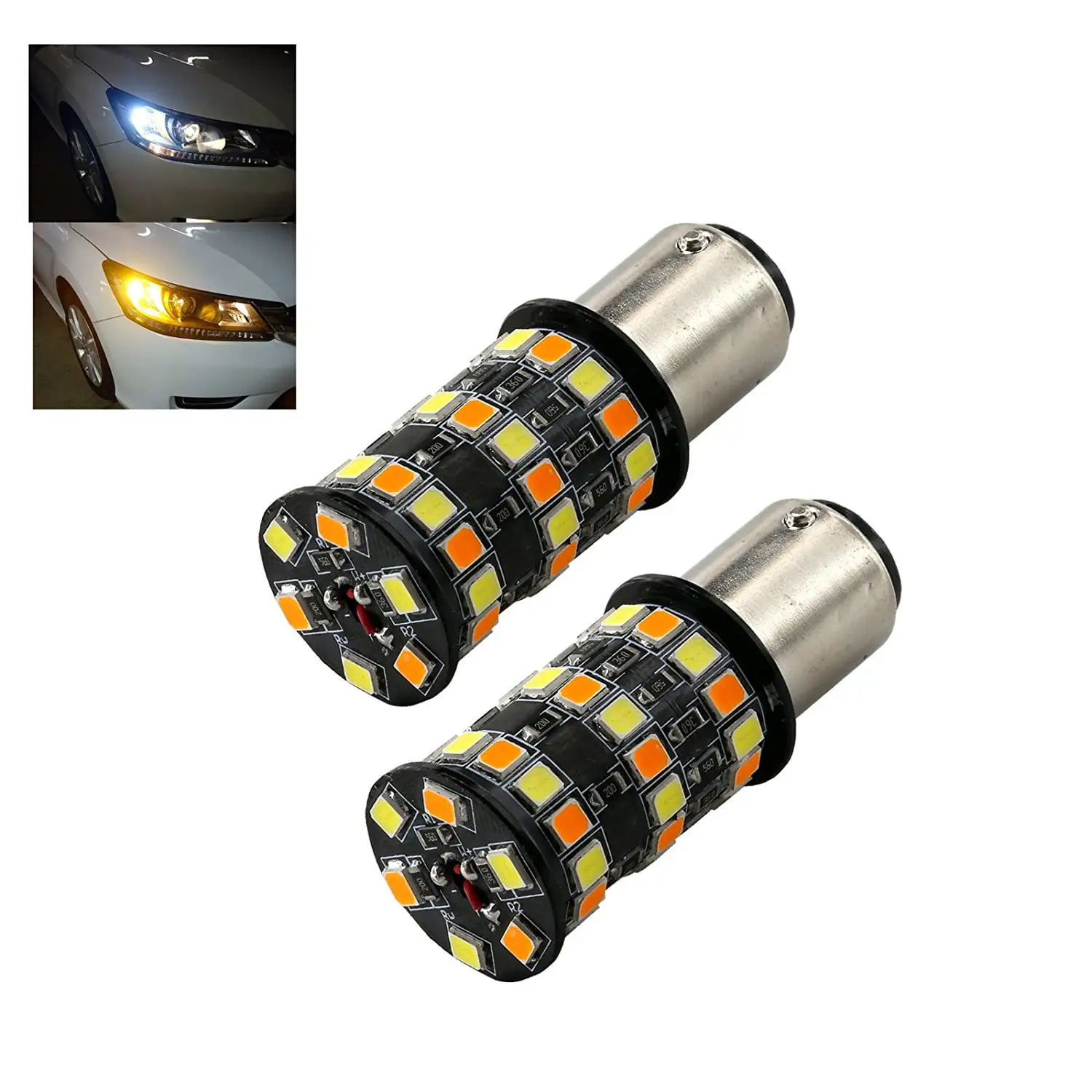 1157 High Power White Amber Yellow Dual Color 2835 48-SMD Type 1 Switchback Turn Signal/Parking Light Bulbs (1157. White/Amber)