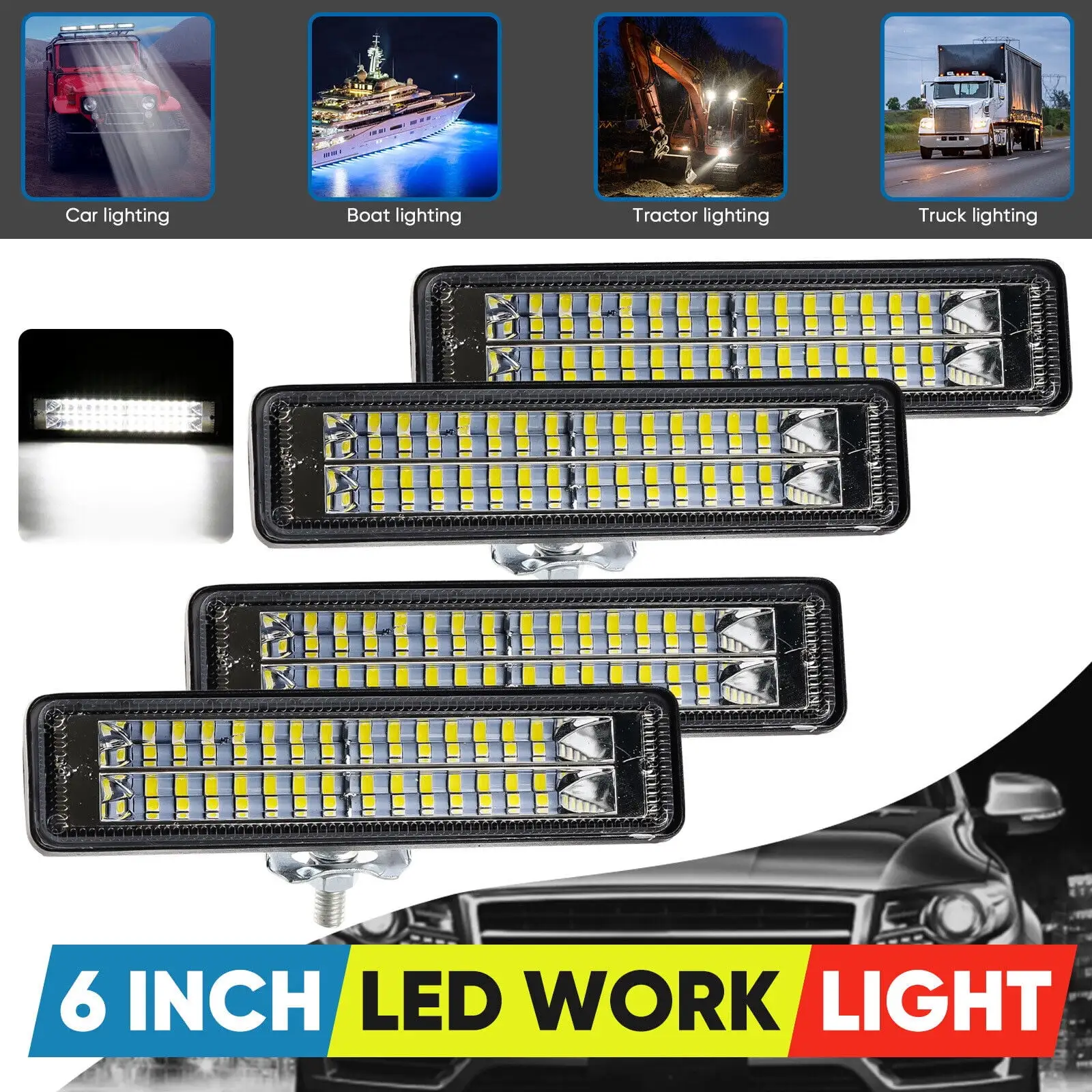 4Pack 6 Inches Work Light Bar 28LED Spot Flood Bar Combo Fog Light Lamp for Ford Jeep GMC SUV Boats