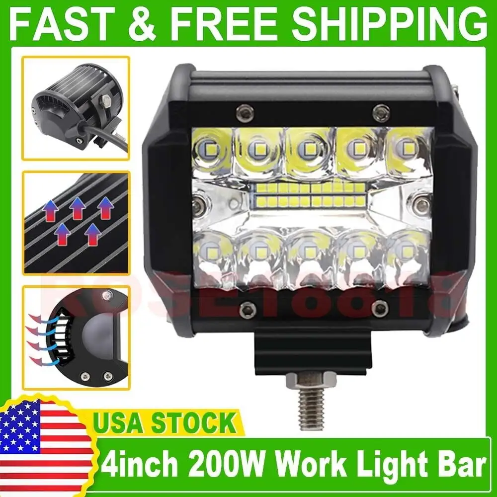 4inch 200W LED Work Light Bar Flood -Spot Combo Lamp Offroad Driving Truck USA