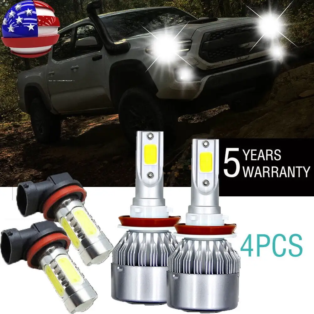 4pc LED Headlight Low + Fog Light Conversion Kit for Toyota Tacoma 2016 to 2020o