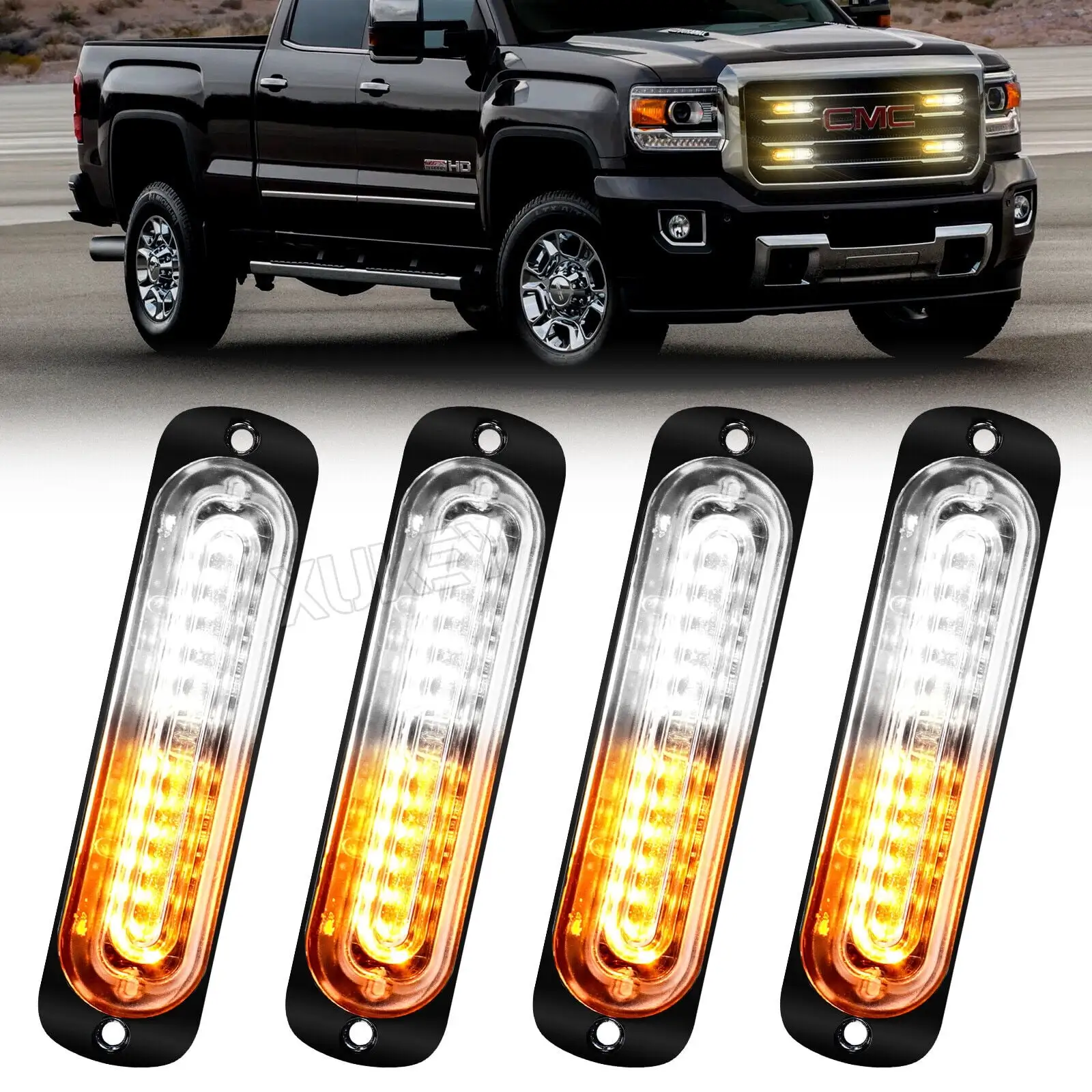 4x 12V 24V Amber White LED Grill Emergency Light Hazard Flash Strobe Bar Warning