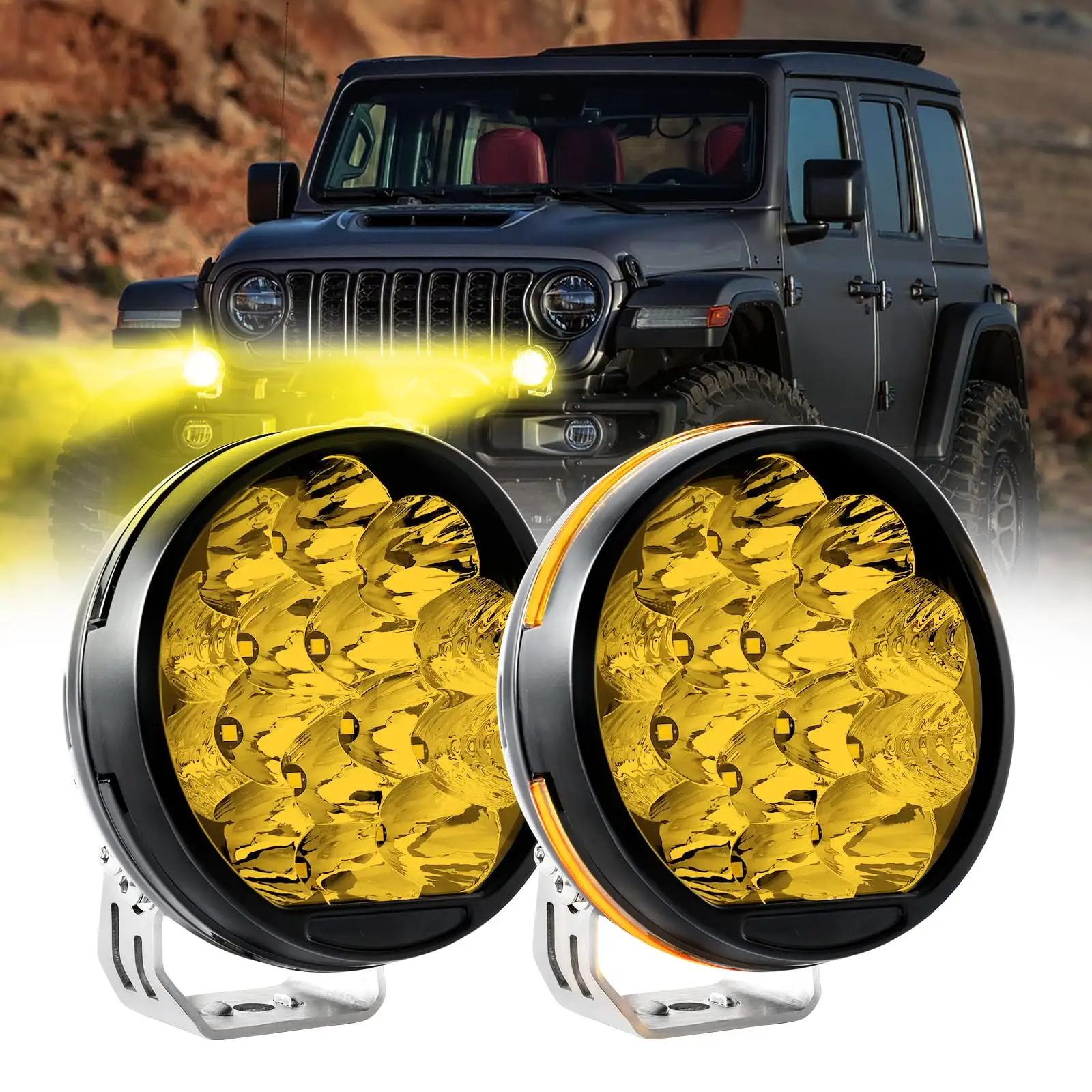 5 Inch Round LED Offroad Lights 120W 20000LM Spot Flood Combo Driving Lights with Side DRL Angel Eyes. Amber Spotlights Auxiliary Work Light for Motorcycle SUV Trucks Pickup ATV UTV. 2PCS