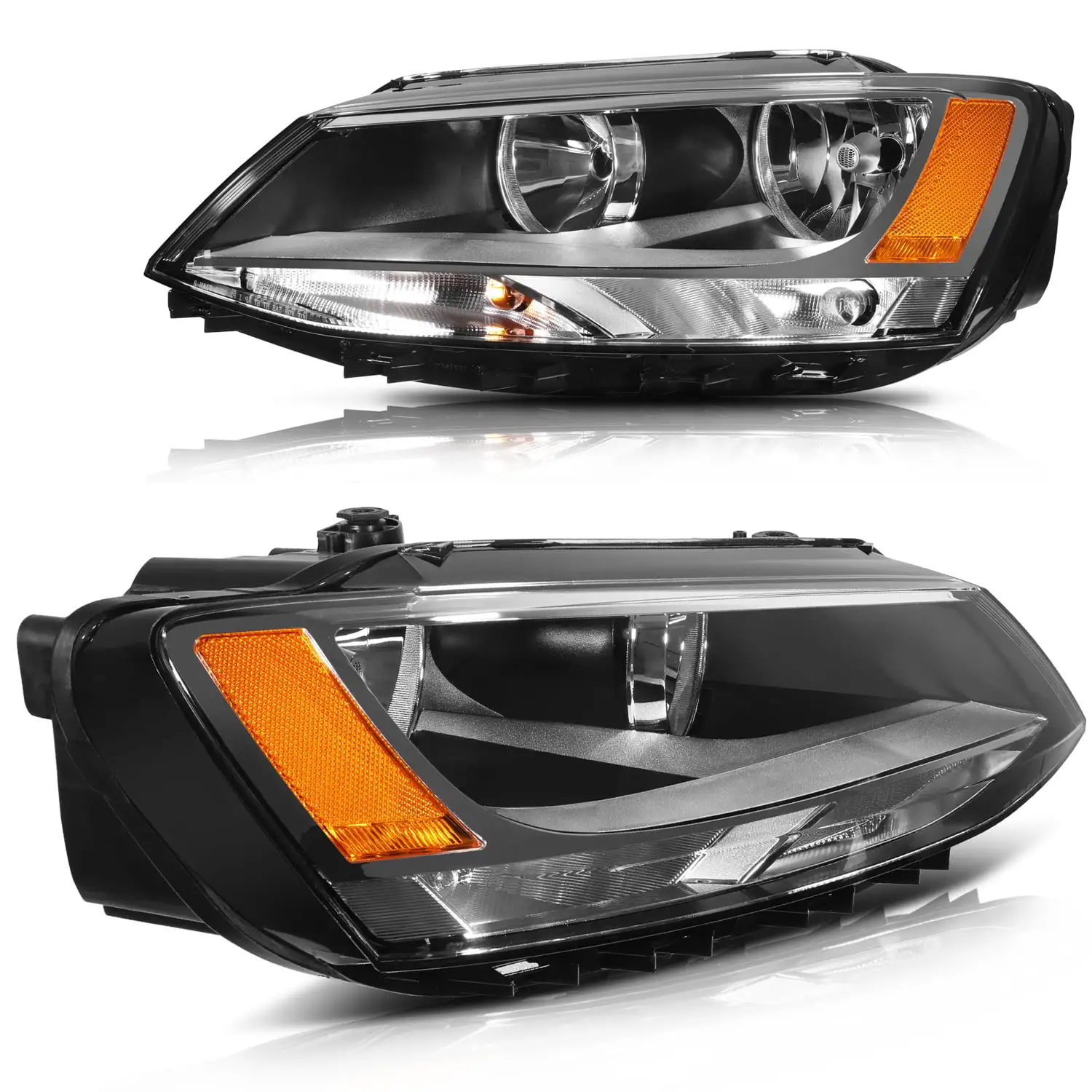 SCITOO Headlamps replacement For Volkswagen For Jetta 2011-2018 headlights assembly Chrome Housing Amber Reflector Clear Lens 5C7941005 5C7941006 VW2502146 VW2503146