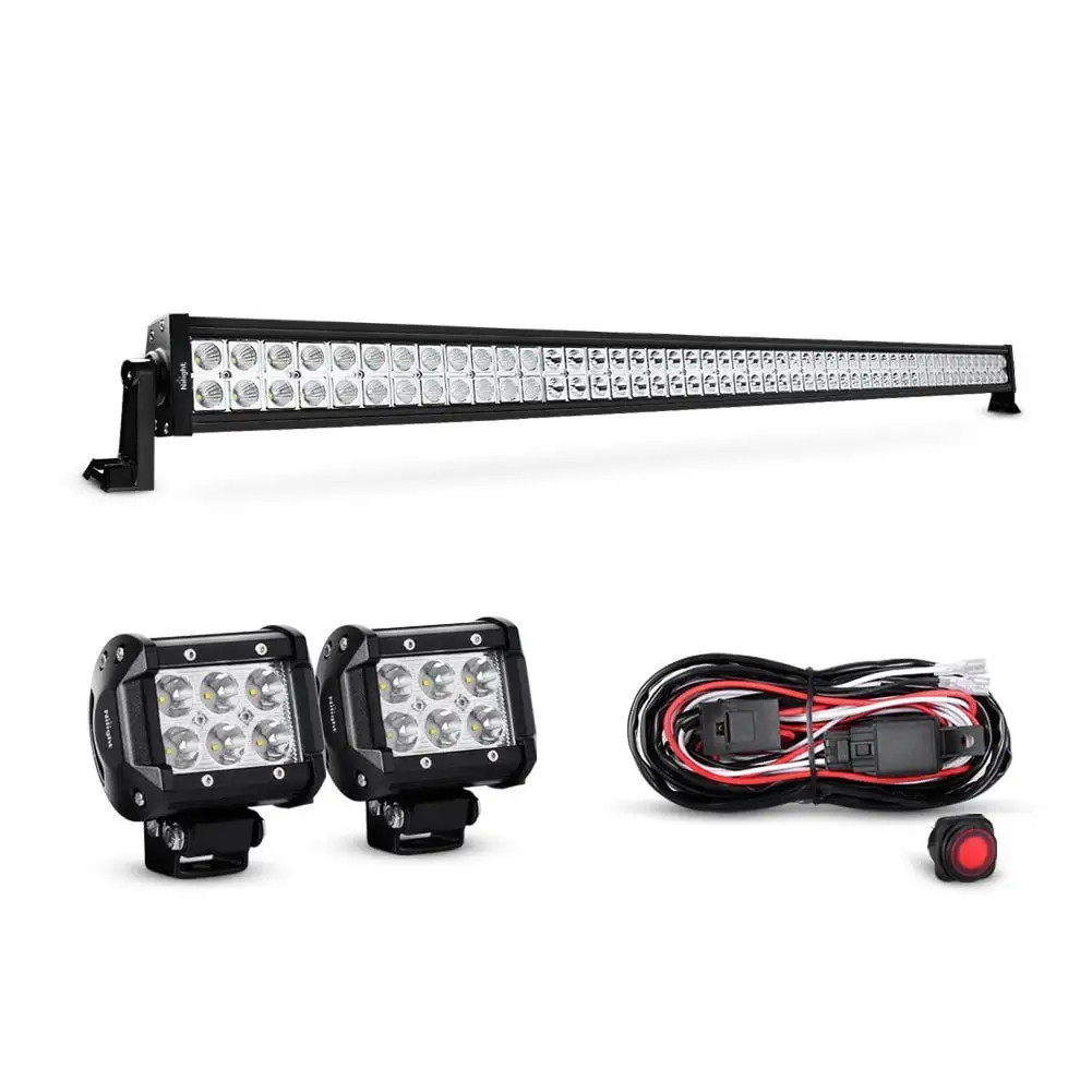 52Inch Spot Flood Combo Led Light Bar 2PCS 4Inch 18W Spot LED Fog Lights With Off Road Wiring Harness- 2Leads