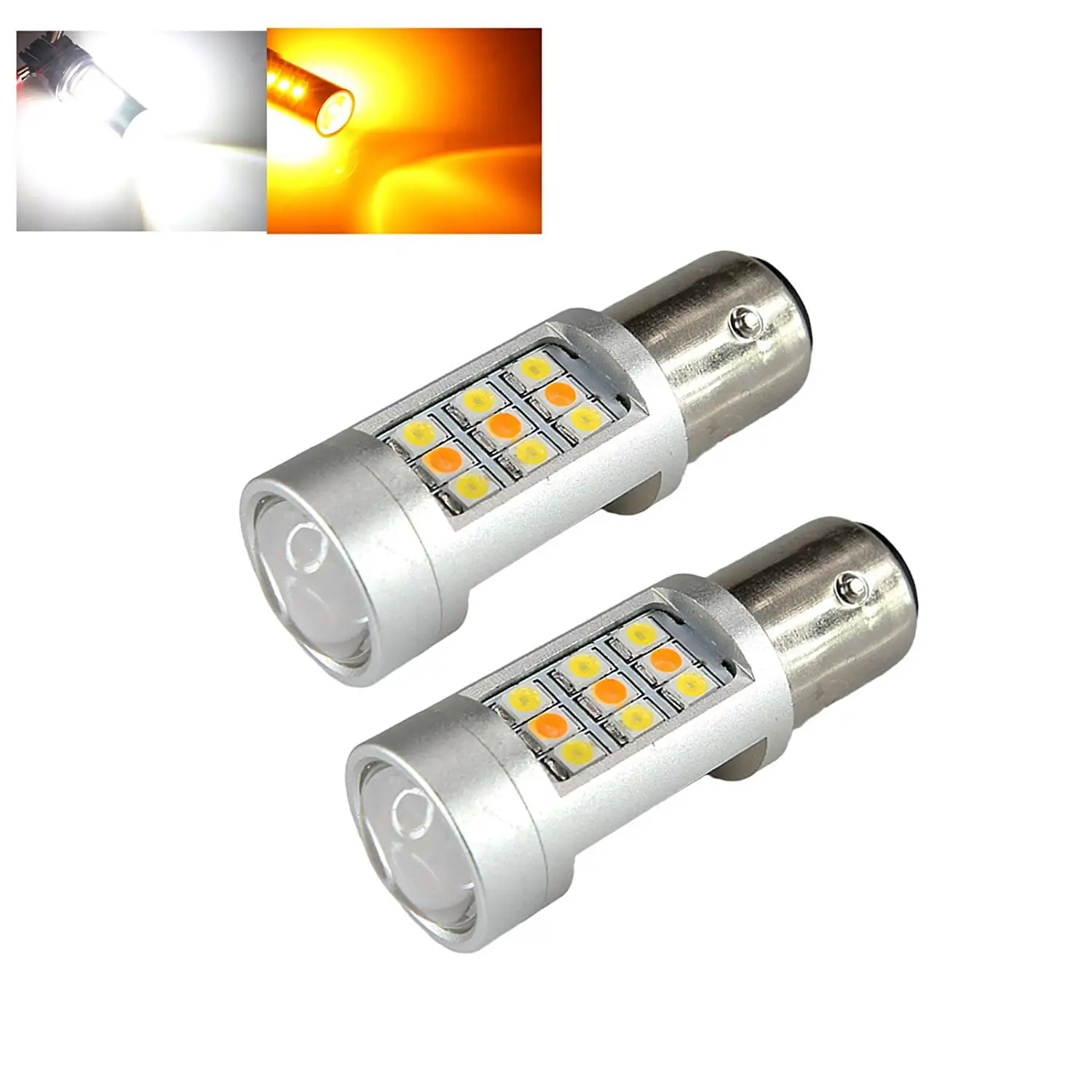 1157 High Power White/Amber Yellow Dual Color 3535 Chip 33-LED Type 1 Switchback Turn Signal Light Bulbs (1157. White/Amber)