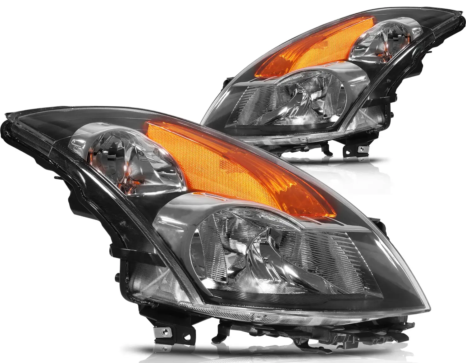 SCITOO Headlamps replacement For Nissan Altima 2007-2009 headlights assembly Black Housing Amber Reflector Clear Lens 26060-JA00B 26010-JA00B