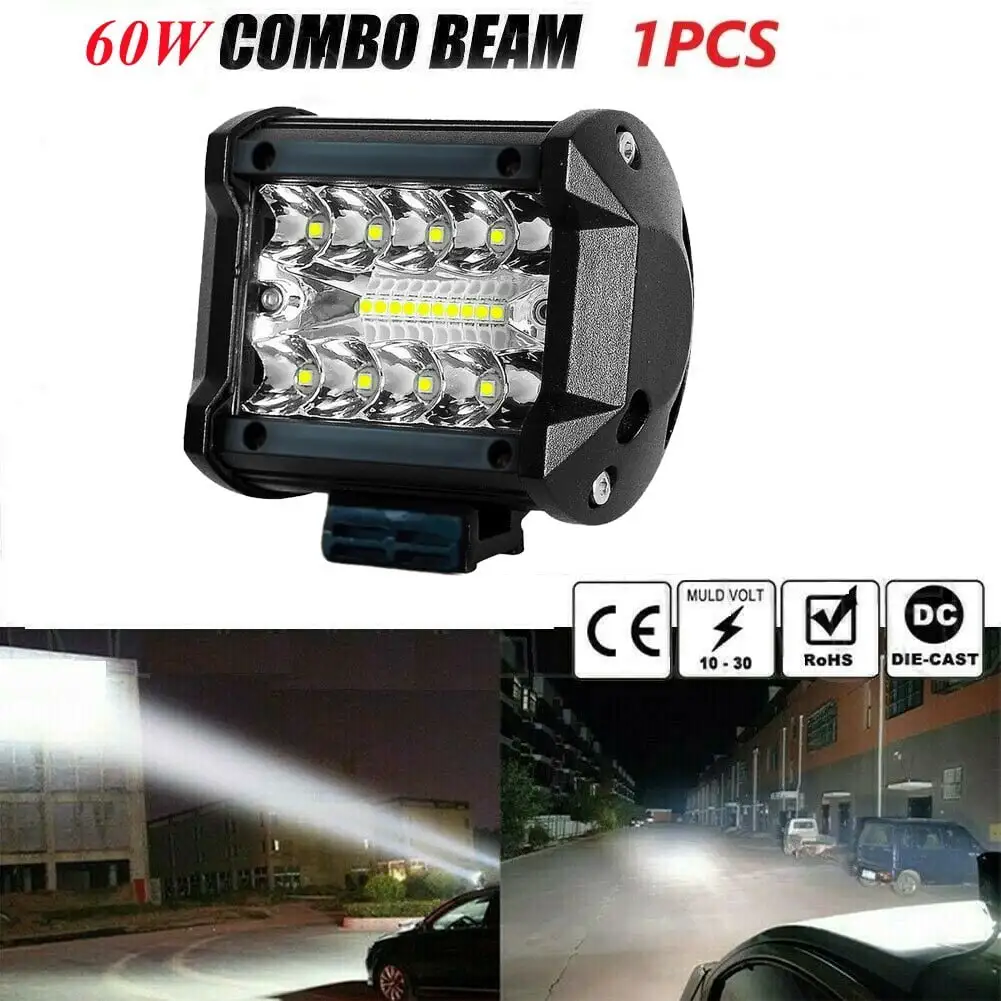 60W Led Work Light Bar Spot Flood Combo Pods offroad Fog Lamp Suv Atv Utv