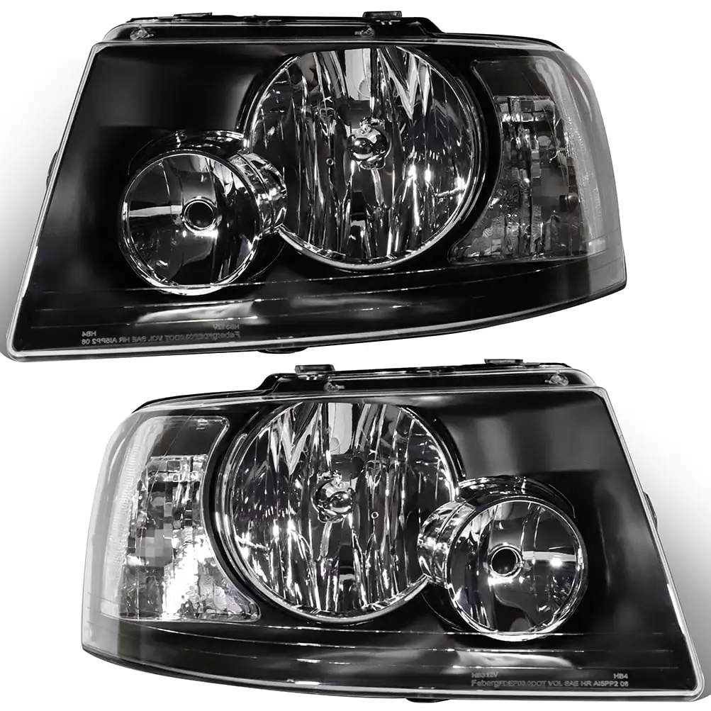 SCITOO Headlamps replacement For Ford Expedition 2003-2006 headlights assembly Black Housing Chrome Reflector Clear Lens FO2503198 FO2503181 6L1Z13008AA