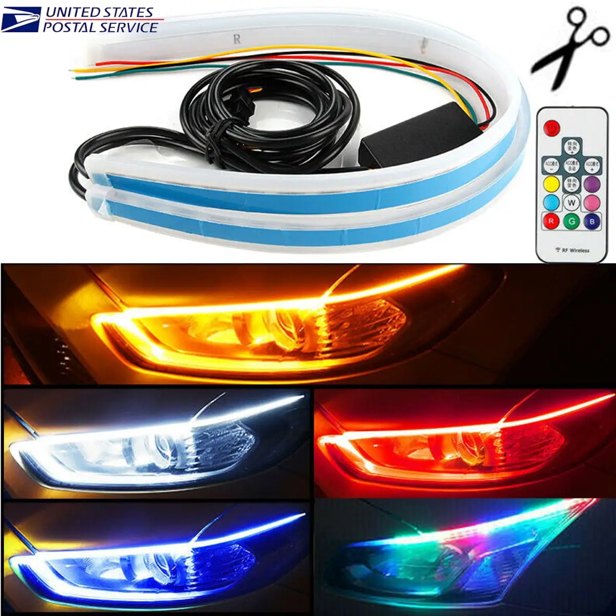 2?? RGB LED Car Styling Daytime Running Light Strip For Headlight Accessories