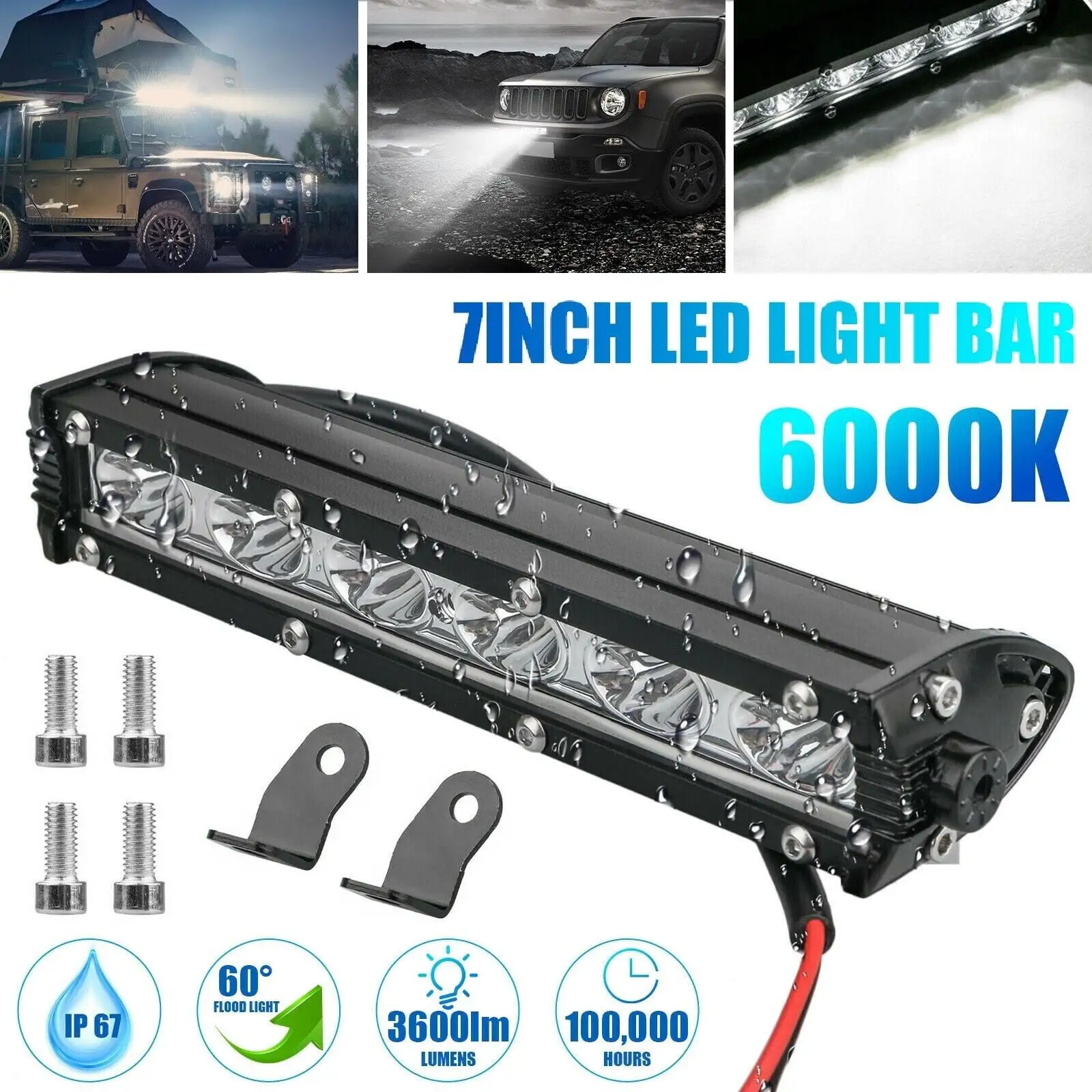 7 Inch 18W Spotlight Led Work Light Bar Lamp 3600LM 6000K Driving Fog Light for Off Road Vehicle 4WD Car Truck Waterproof LED Light Bar Fog Driving Work Light.Black