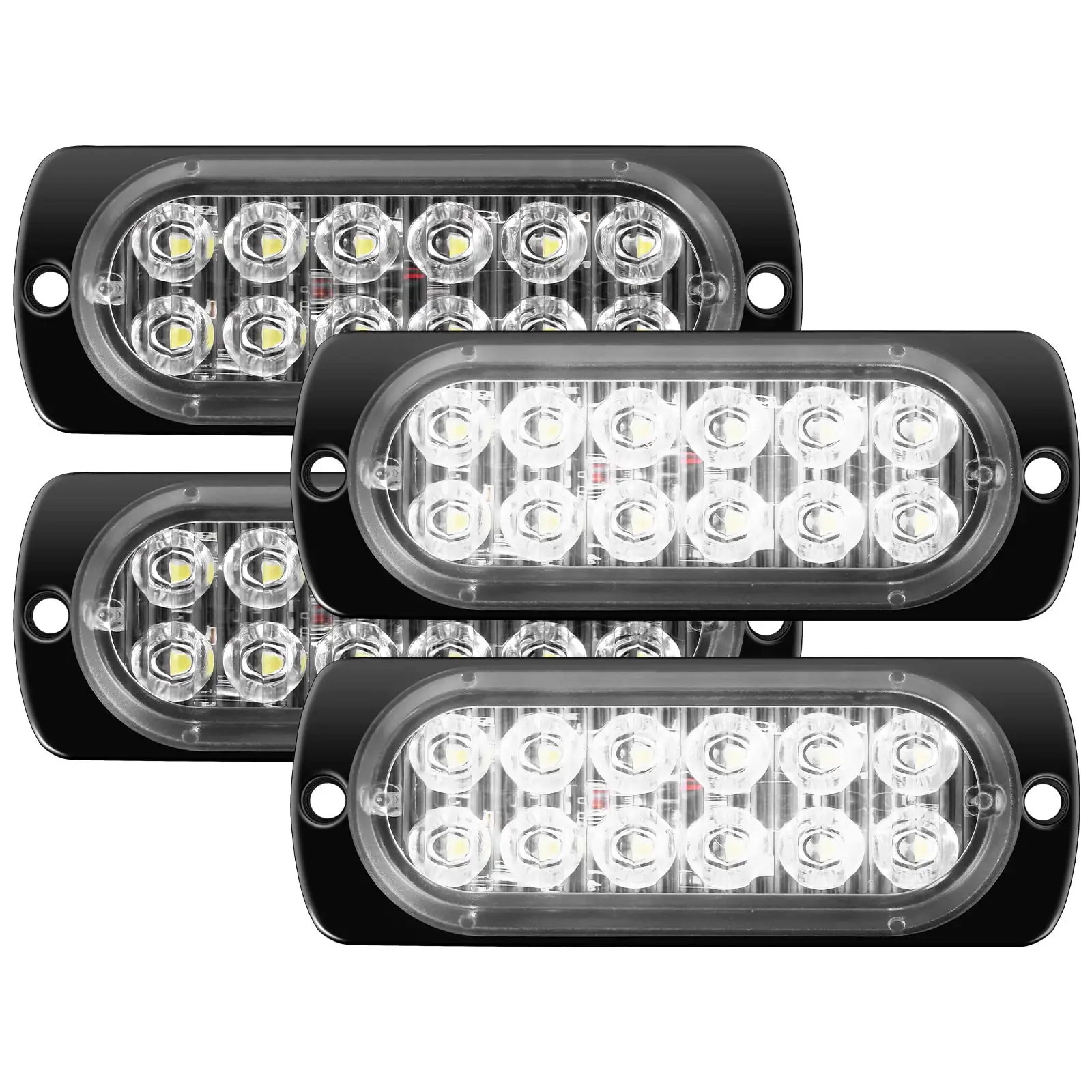 Retrok 4 Pack LED Emergency Flashing Lights Kit DC 12-24V 12LED Flashing Warning Light Waterproof Amber Flashing Light Bar with 18 Modes Super Bright for 4x4 Truck SUV ATV Car Vehicles