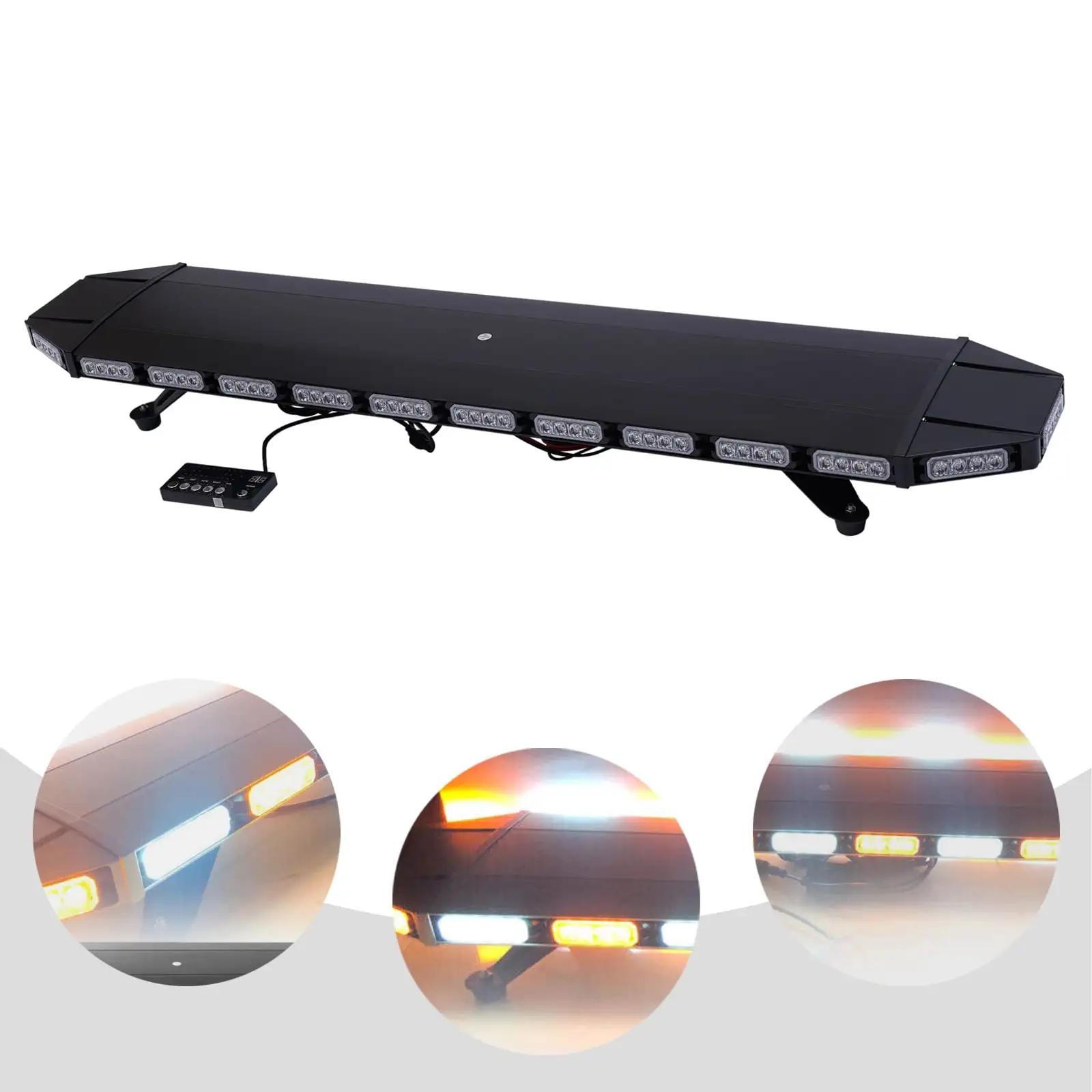 Miumaeov 47 104 LED Strobe Light Bar. mergency Warning Security Strobe with Controller 16 Different Flashing Strobe Patterns (Amber+White)