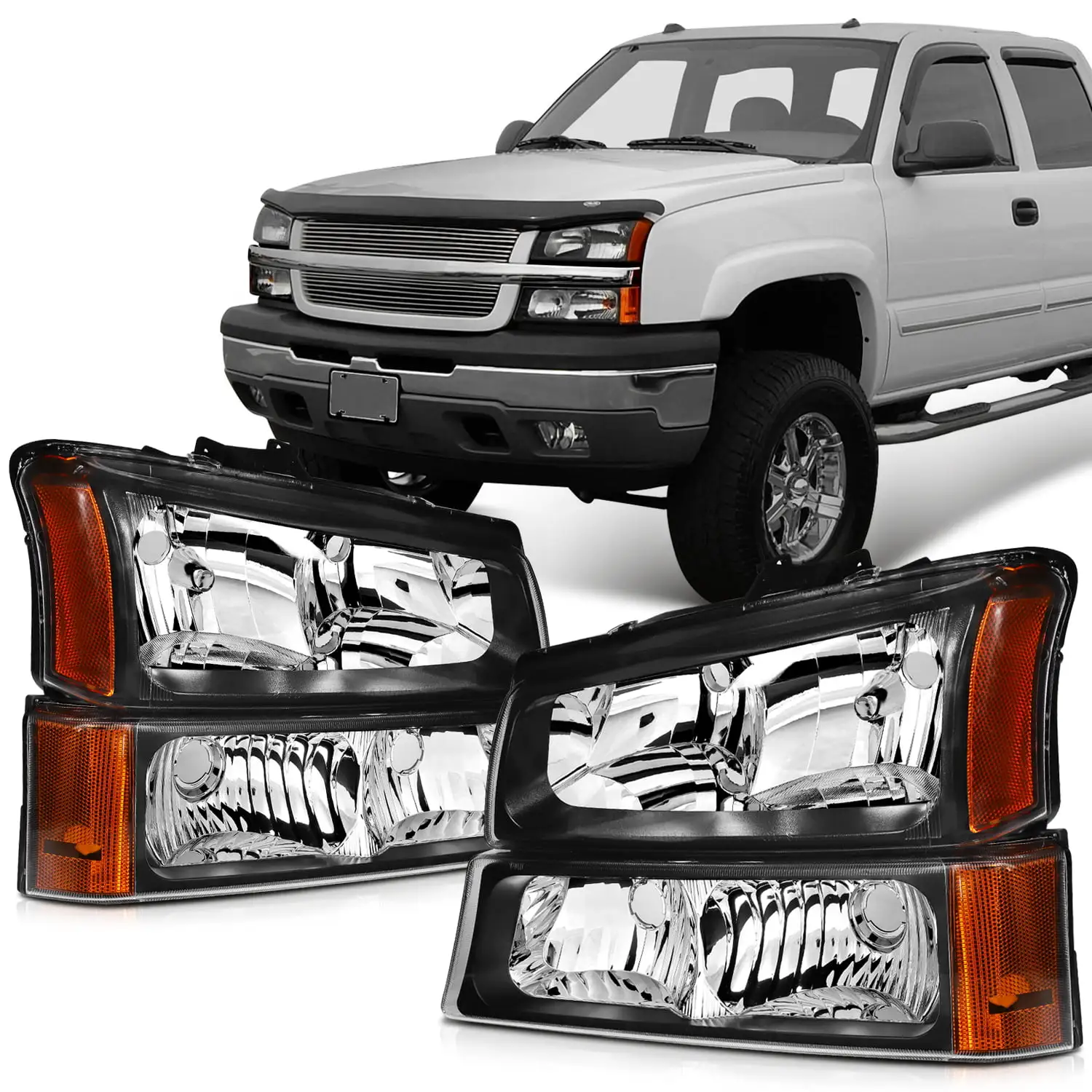 SCITOO Headlamps For Chevrolet Avalanche 1500 03-06.For Chevrolet Avalanche 2500 03-06 For Chevrolet Silverado 1500 2500 HD 03 05-06 headlights assembly Black Housing Clear Lens 159556 10366038