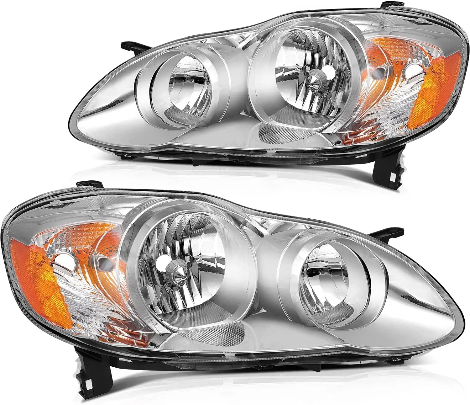 ECCPP Headlights Assembly Direct Replacement For Toyota Corolla 2003-2008 Headlamps Chrome Housing Amber Reflector Clear Lens Left+Right Side