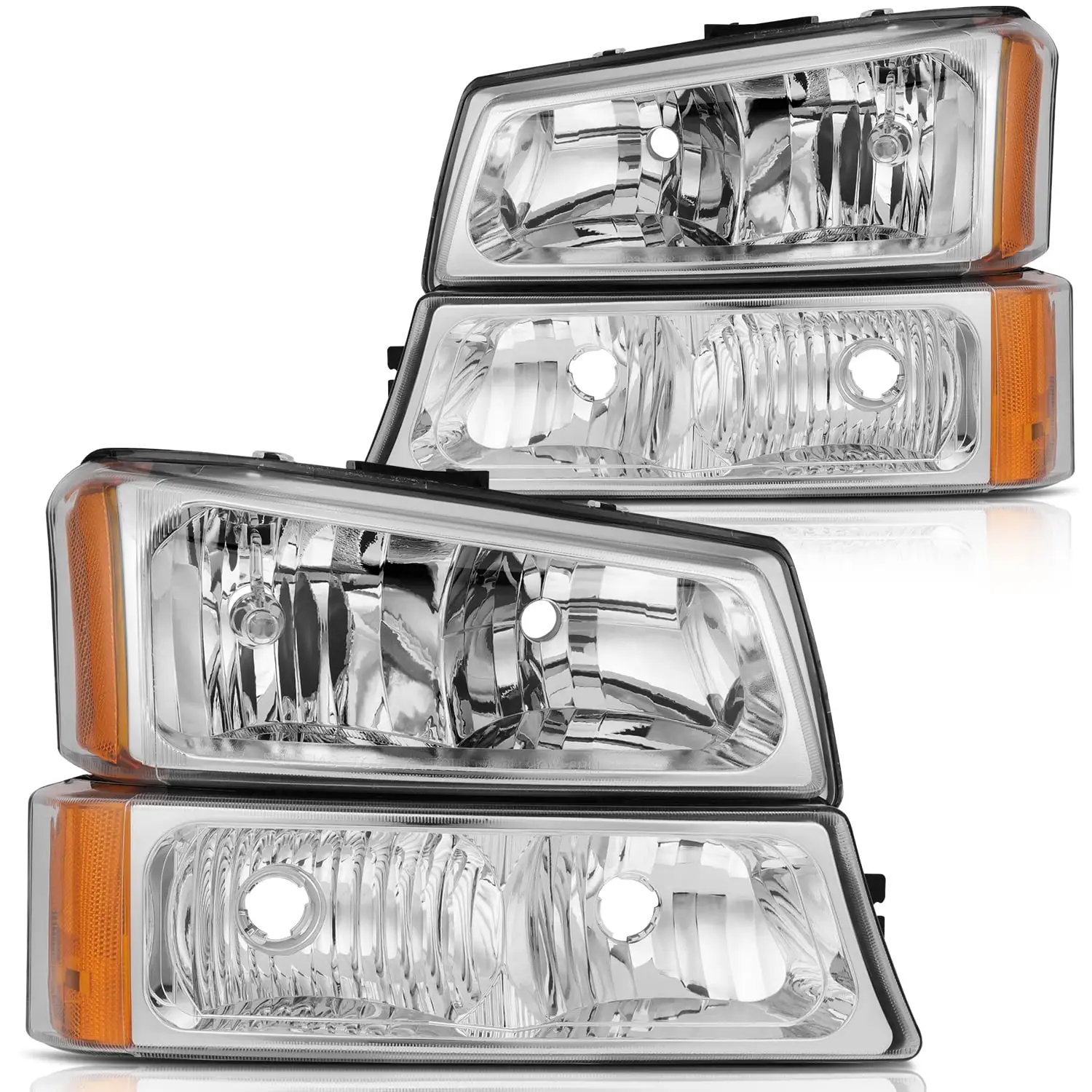 SCITOO Headlight Assembly Fit For Chevrolet Avalanche 1500/2500 03-06 For Chevrolet Silverado 1500/1500HD/2500/2500HD/3500 03-06 07 ClassicHeadlamp in Chrome Housing Amber Reflector Clear Lens