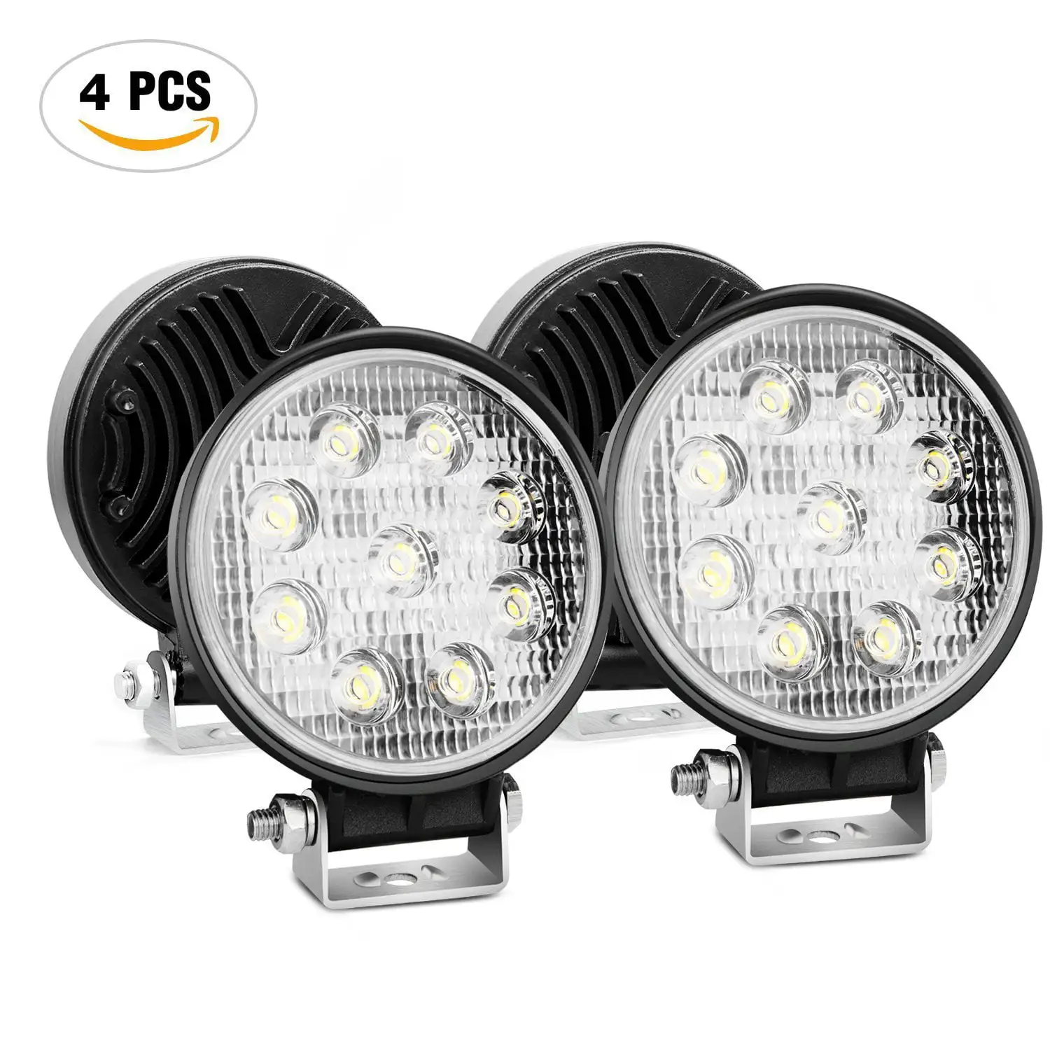 Led Light Bar Nilight 4PCS 4.5 27w 3000LM Round Flood Light Pod Off Road Fog Driving Roof Bar Bumper for Jeep.SUV Truck . Hunters. 2 years Warranty