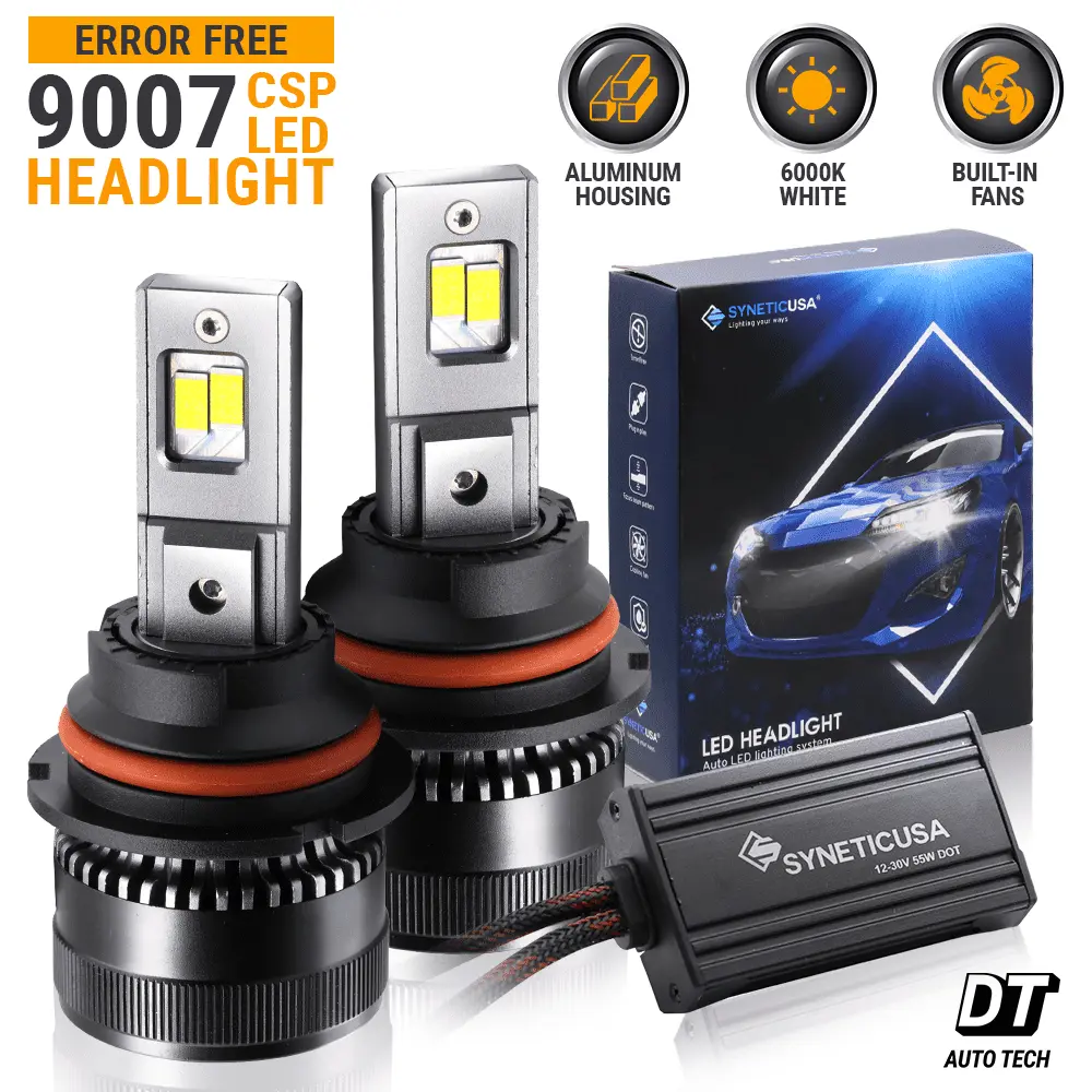 9007 Error Free LED 6000K White Headlight Kit High/Low Beam light bulbs