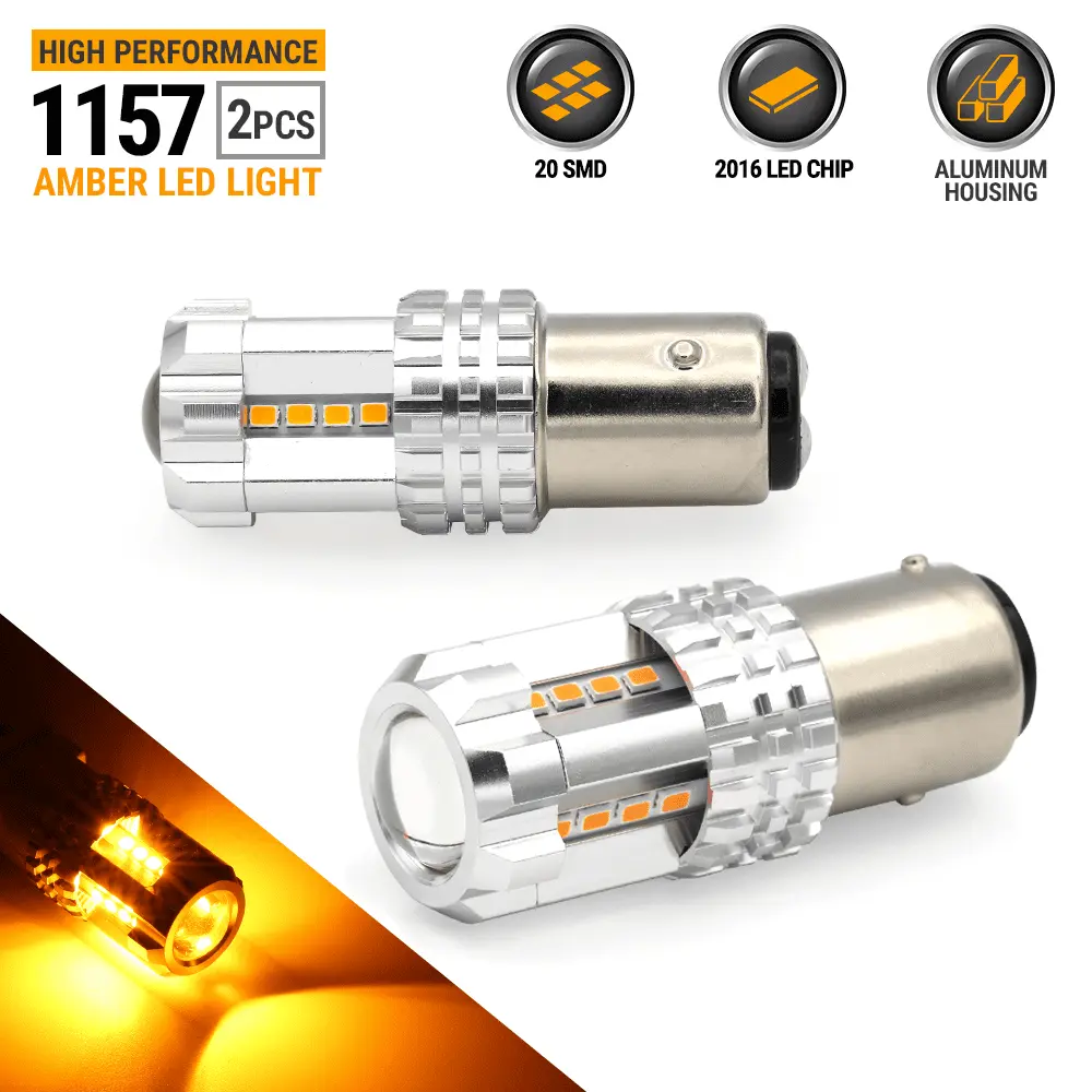 Syneticusa 1157 LED Amber Yellow DRL Turn Signal Parking Side Marker Light Bulbs