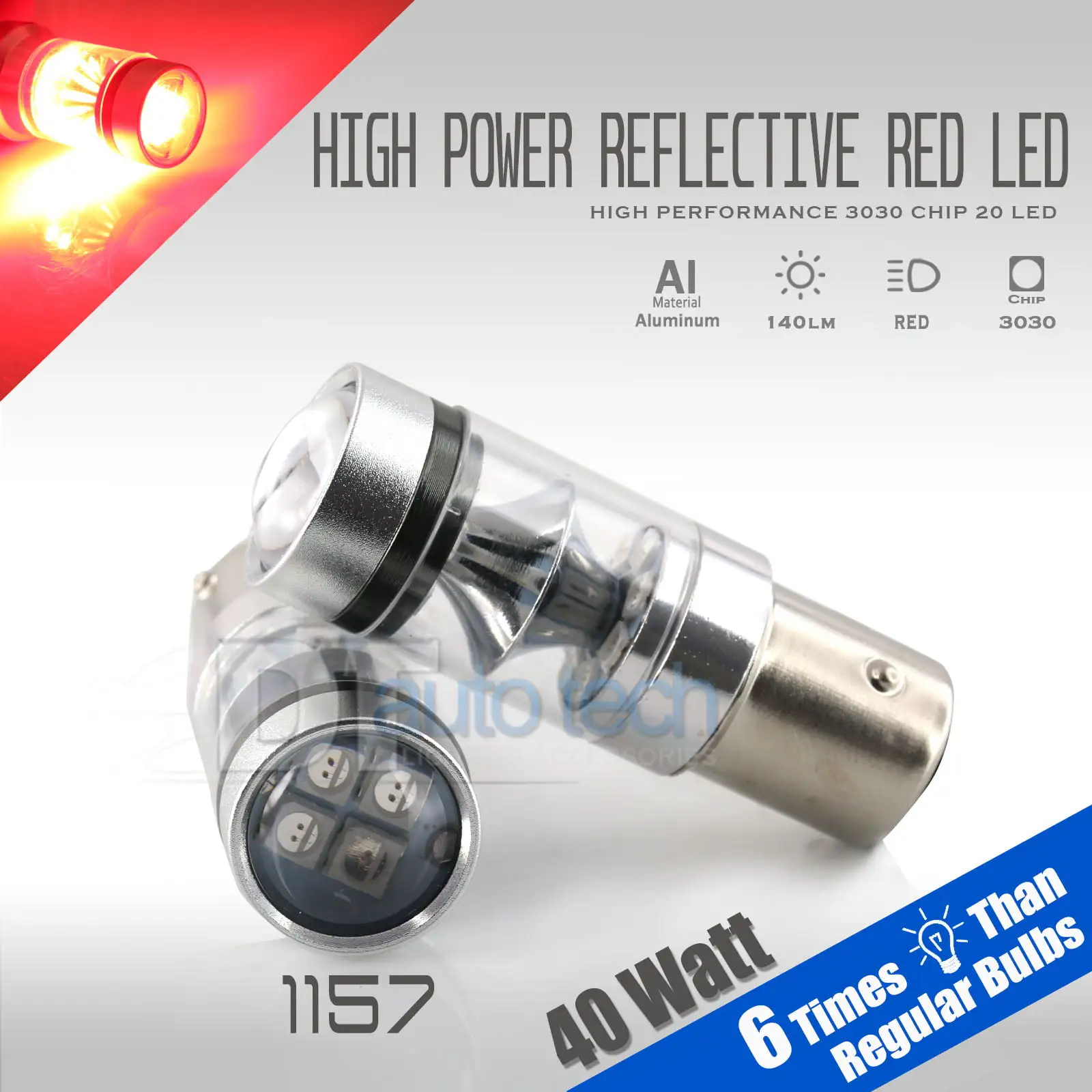 1157 Red 40W High Power 3030 Chip LED Projector Turn Signal/Brake/Tail Light Bulbs (1157. Red)