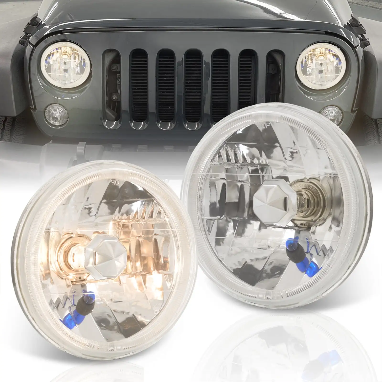 AJP Distributors Replacement Upgrade Universal H6012 H6014 H6015 H6017 H6024 7 Inch Round Circle LED Halo Sealed Beam Headlights Signal Headlamps Assembly Left & Right Pair H4 H13 Conversion Kit Set