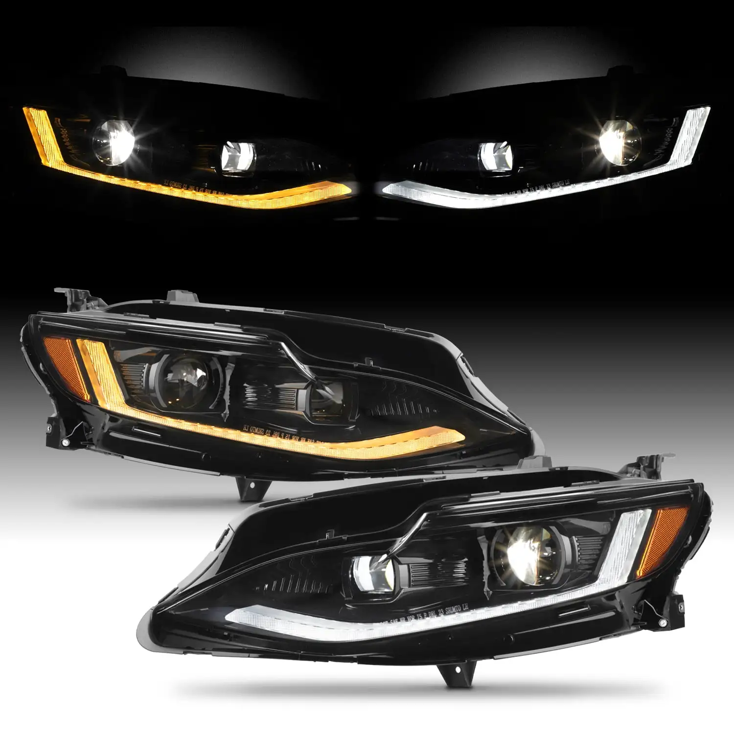 AKKON - 2019 2020 2021 2022 2023 Chevy Malibu Halogen Type w/LED DRL Signal SwitchBack Sequential Projector Headlights Headlamp Black