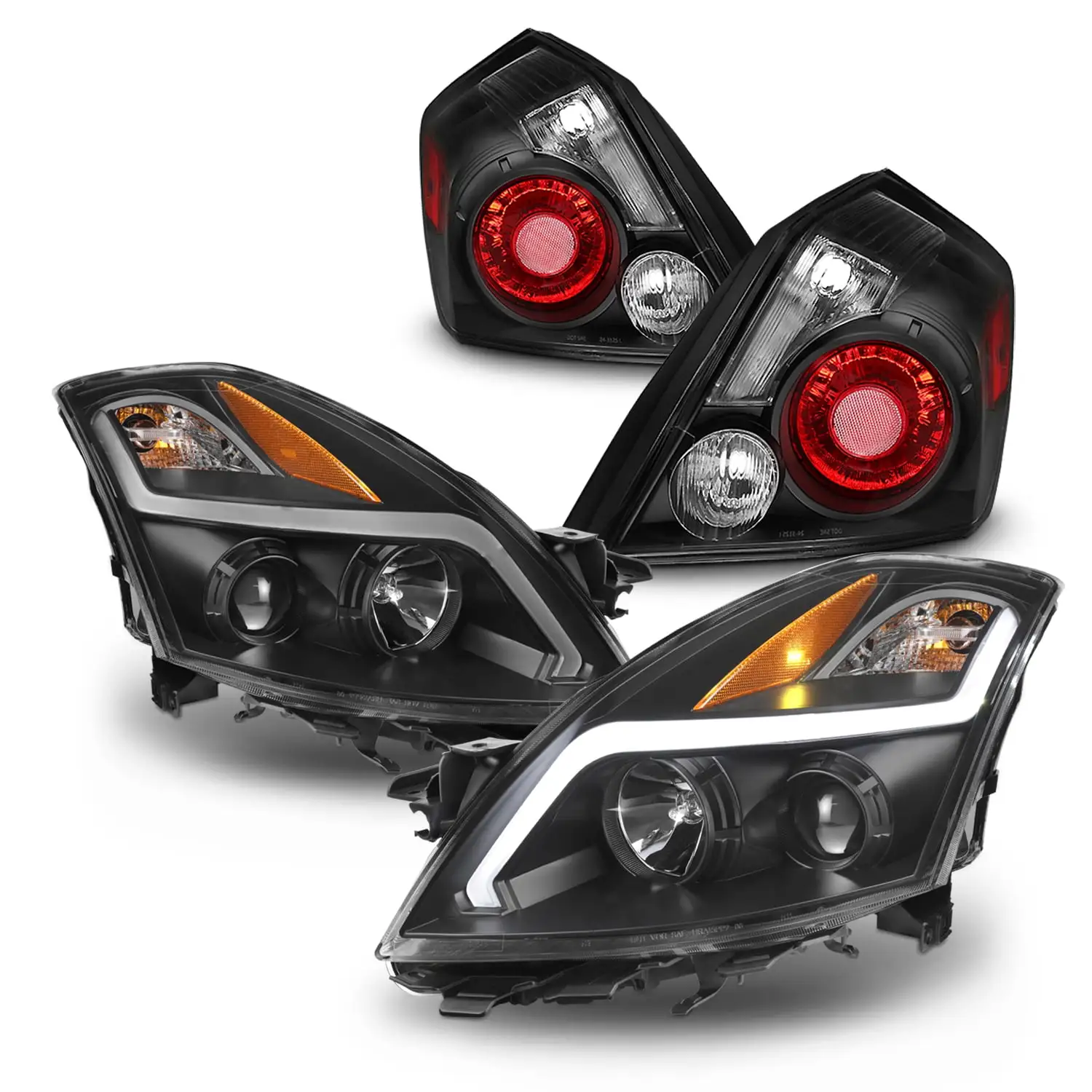 AKKON - [Black Housing] Fits 2007-2009 Nissan Altima Sedan LED Light Bar DRL Projector Headlights & Tail Lights Smoked