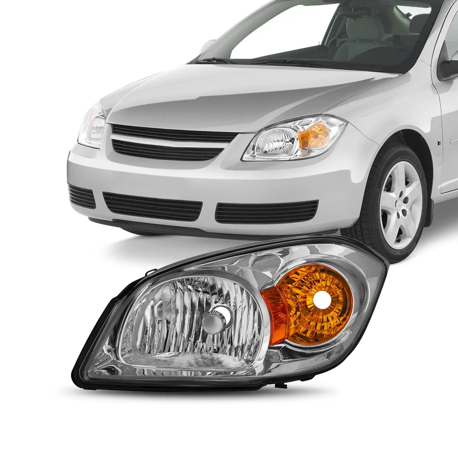 AKKON - Fit 05-10 Chevy Cobalt | Pontiac 05-06 Pursuit | 07-10 G5 Sedan Coupe Chrome Headlights Headlamp Driver Left [OE Style]