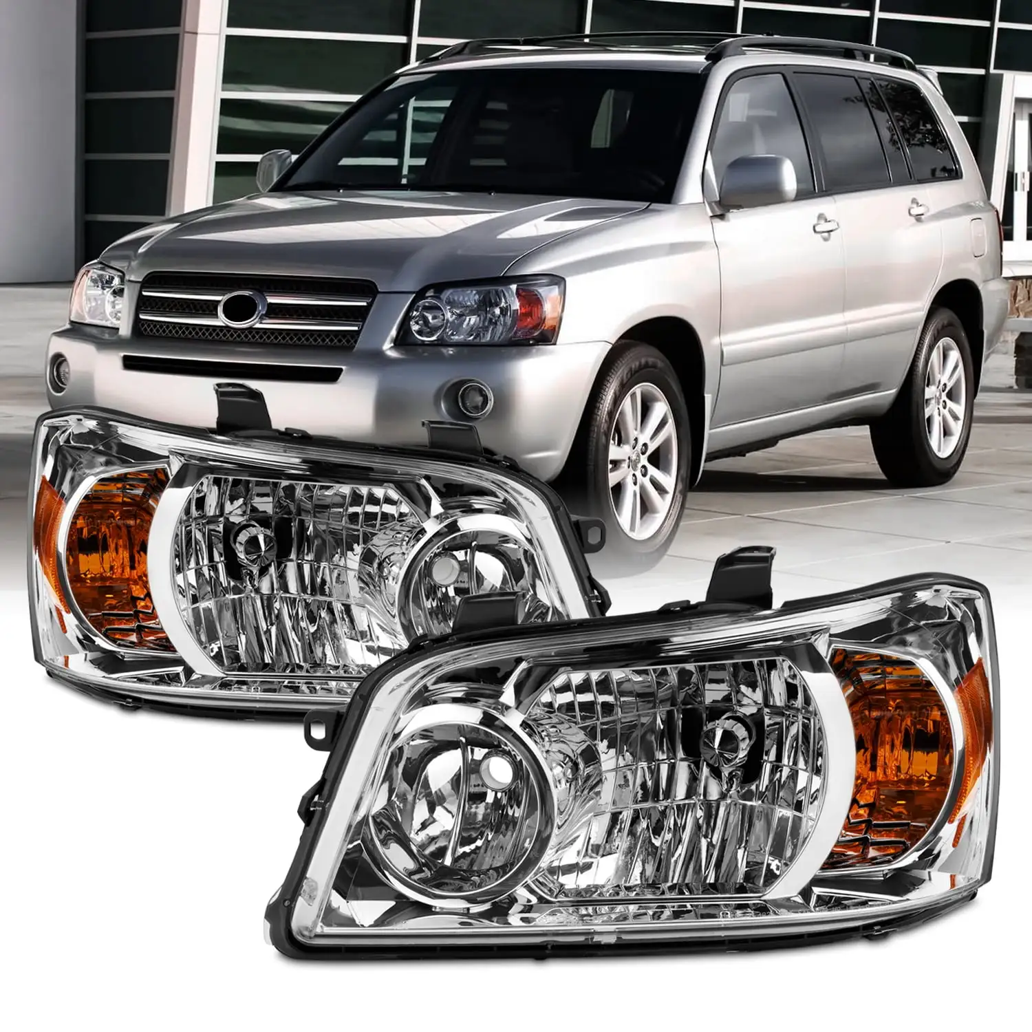 AKKON - Fit 2004 2005 2006 Toyota Highlander SUV 04-06 Halogen Type Headlights OE Style Driver - Passenger Pair/Set